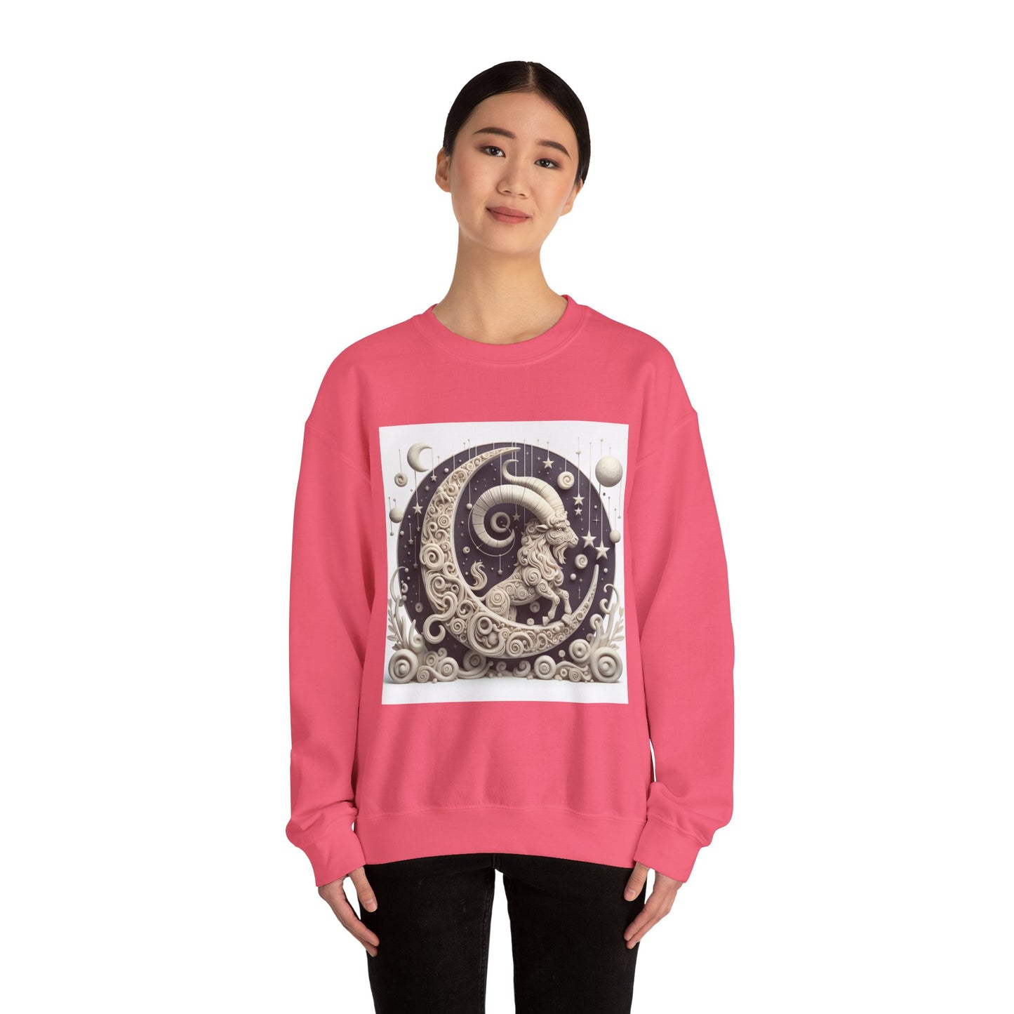 Unisex Heavy Blend™ Crewneck Sweatshirt, Stone Moon, Capricorn Zodiac Design