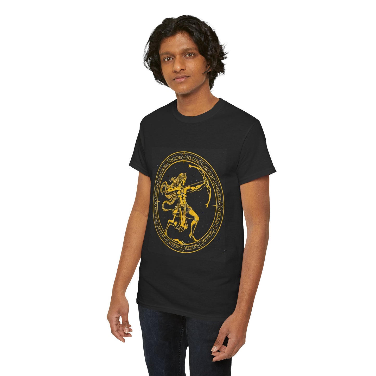 Unisex Heavy Cotton T-Shirt, Mythical Faun/Satyr v1, Sagittarius Zodiac Design