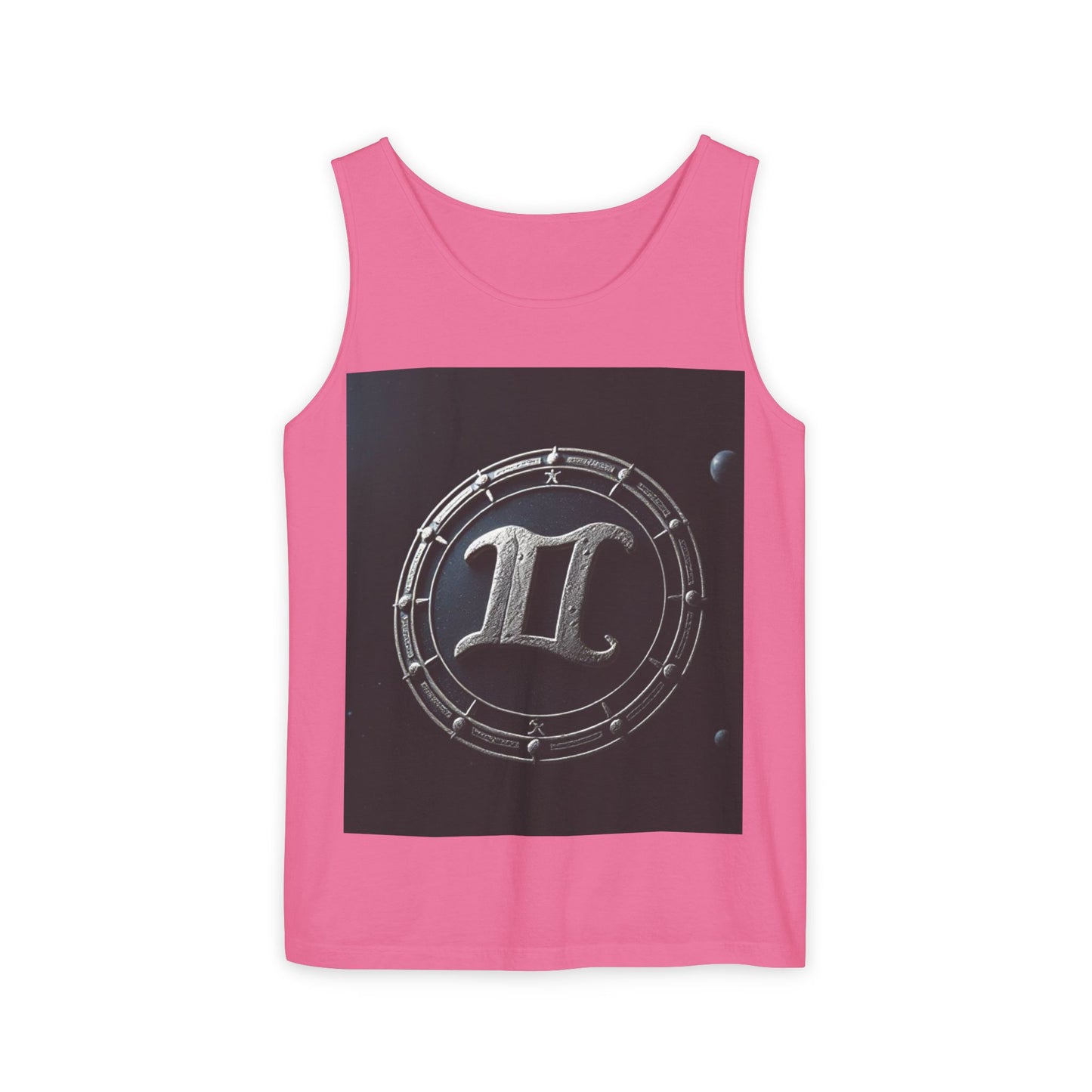 Unisex Garment-Dyed, Tank Top, Gemini Design, Space Symbol v1, 100% US cotton