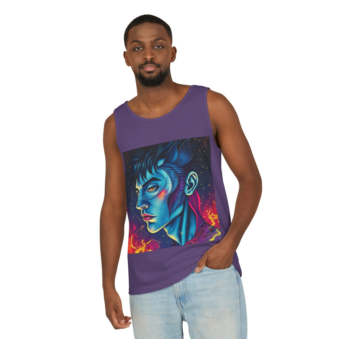 Unisex Garment-Dyed, Tank Top, Pisces Design, Pop Art v1, 100% US cotton