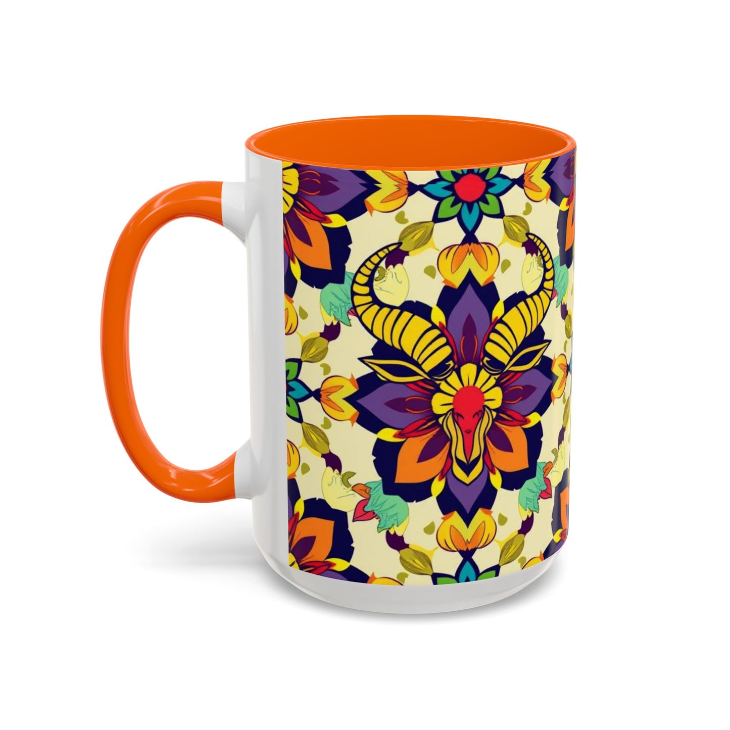 Accent Coffee Mug, Taurus, Zodiac v3. Flower Pattern, (11, 15oz)