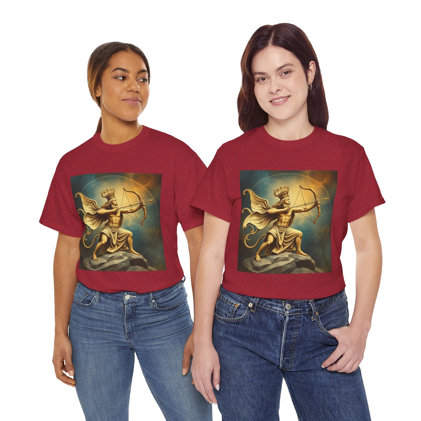 Unisex Heavy Cotton T-Shirt, Sagittarius King, Bow & Arrow v1, Zodiac Design