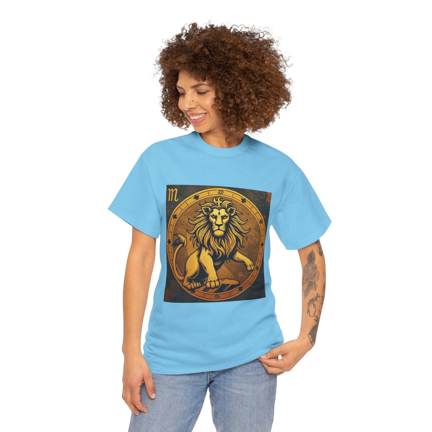 Unisex Heavy Cotton T-Shirt, Gold Lion v1, Leo Zodiac Design