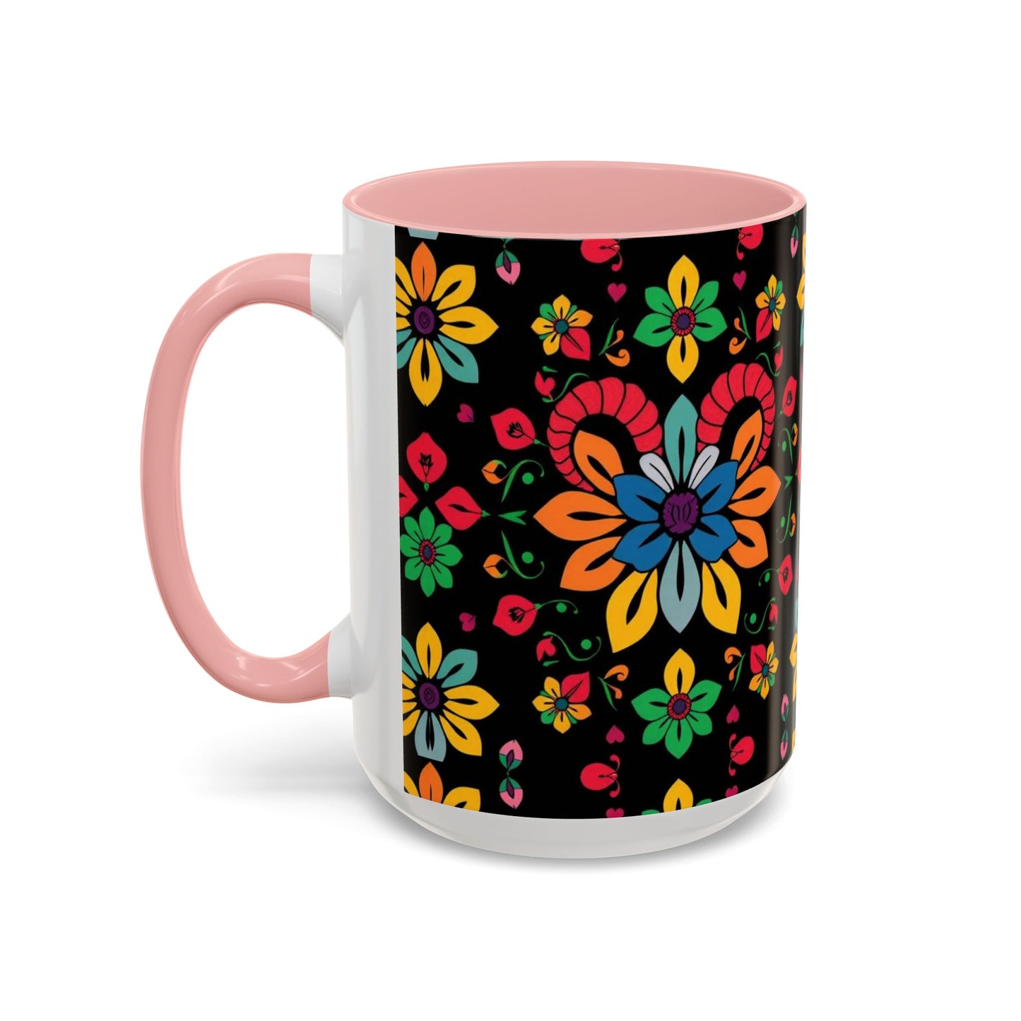 Accent Coffee Mug, Aries, Zodiac v3, Flower Pattern, (11, 15oz)