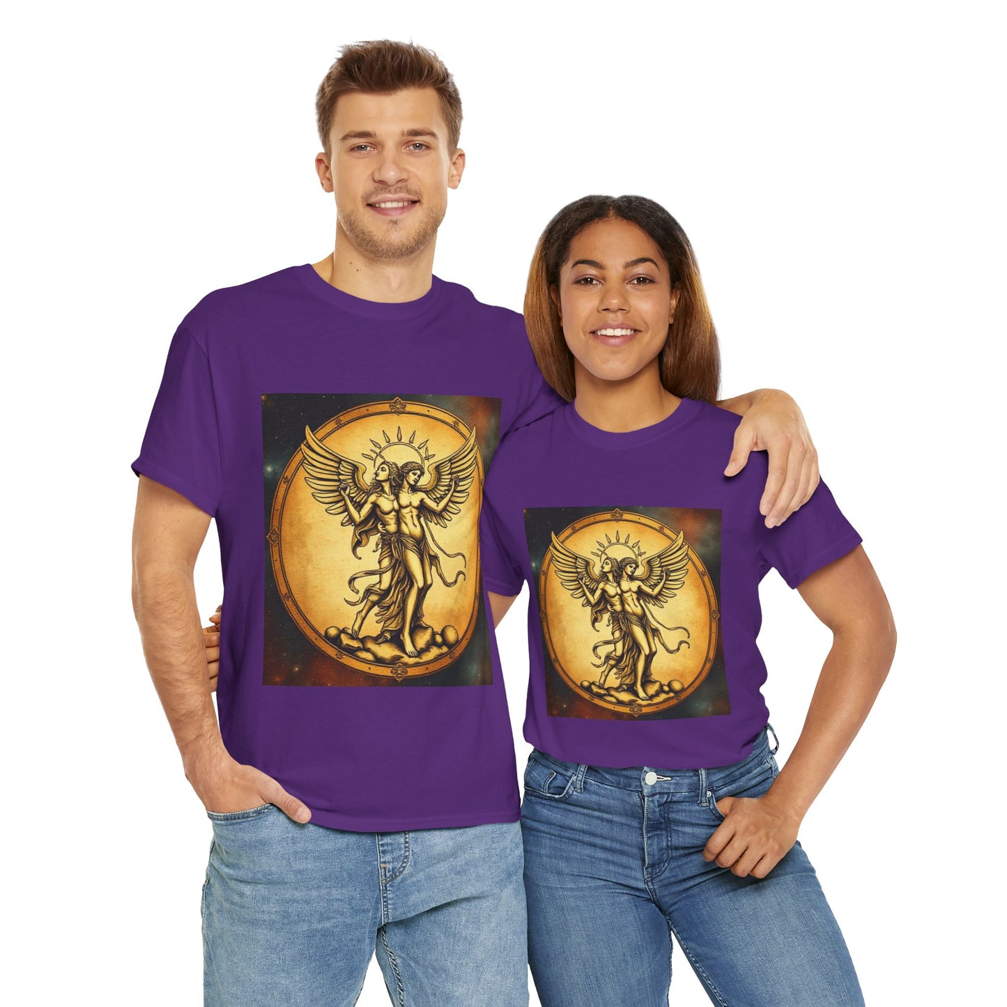 Unisex Heavy Cotton T-Shirt, Angel Twin, Gemini Zodiac Design