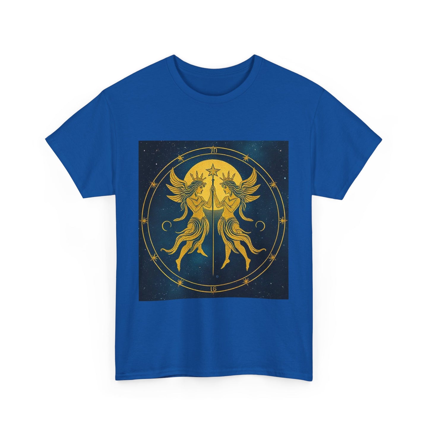Unisex Heavy Cotton T-Shirt, Space Angel Twins v4, Gemini Zodiac Design