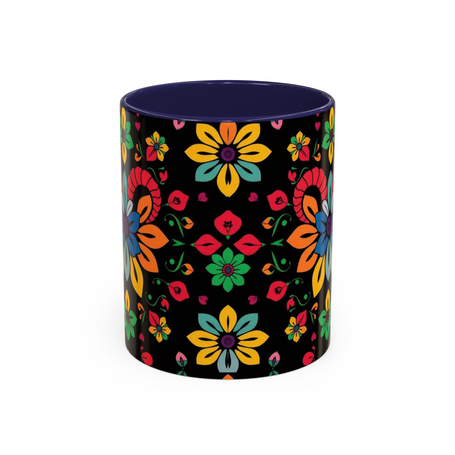 Accent Coffee Mug, Aries, Zodiac v3, Flower Pattern, (11, 15oz)