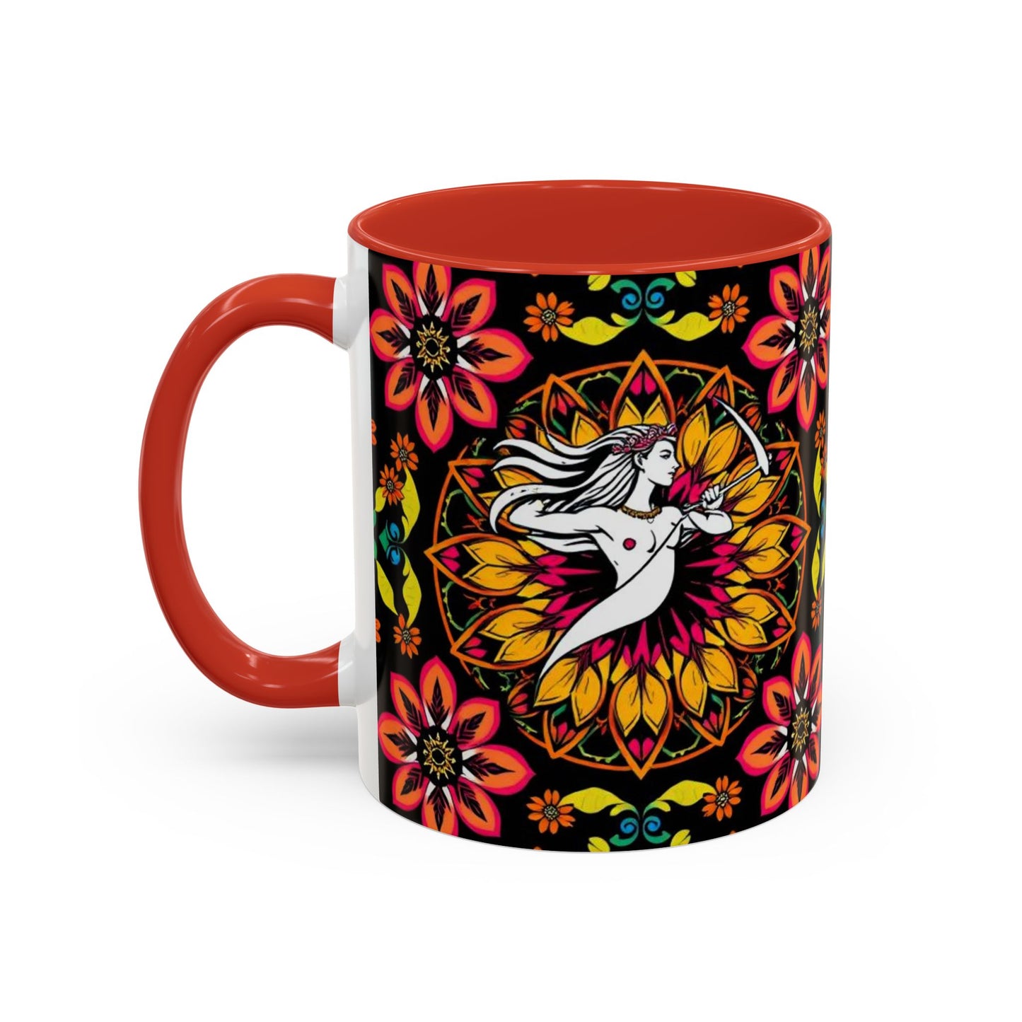 Accent Coffee Mug, Sagittarius, Zodiac v2. Flower Pattern, (11, 15oz)