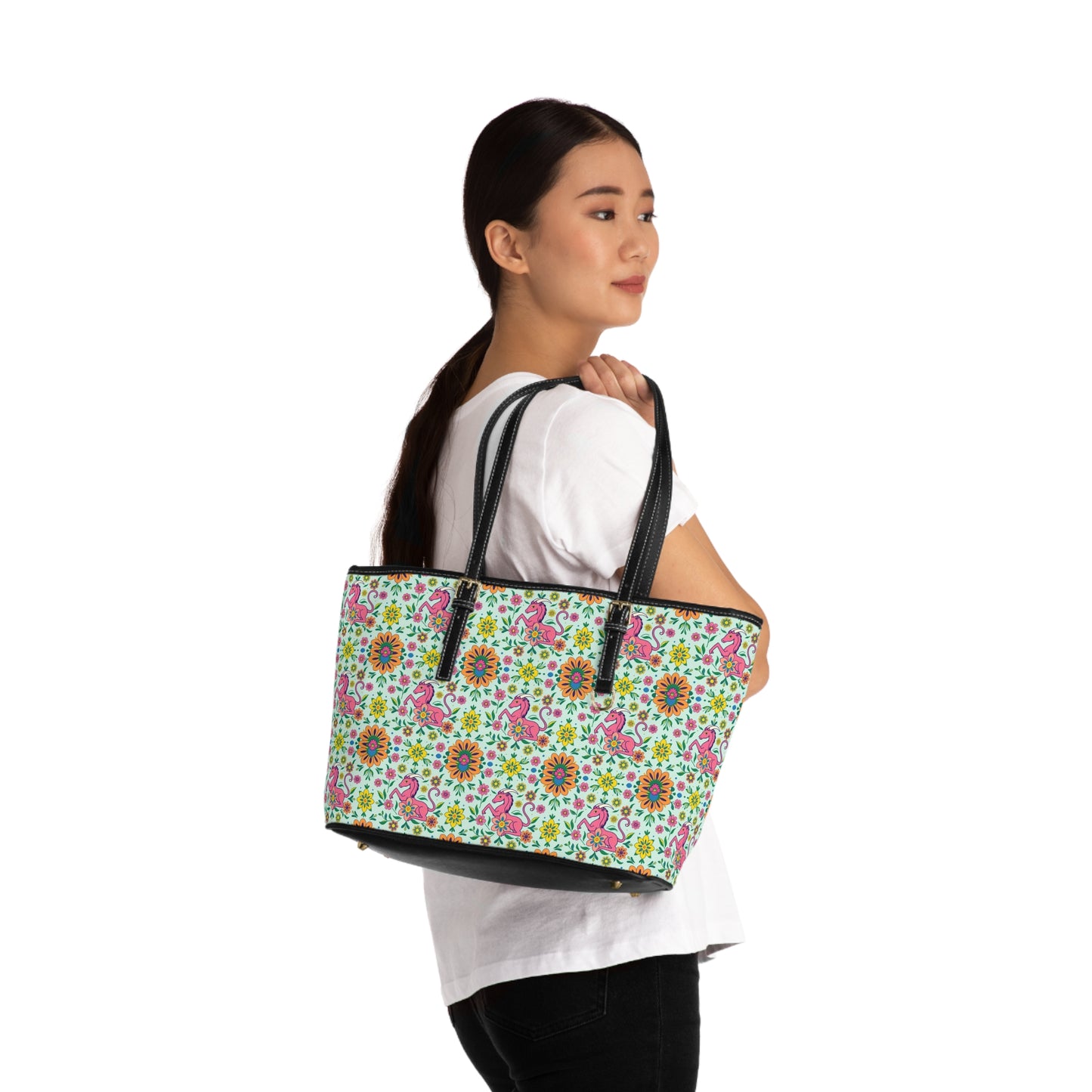 Leather Shoulder Bag, Aquarius, Zodiac v1, Flower Pattern