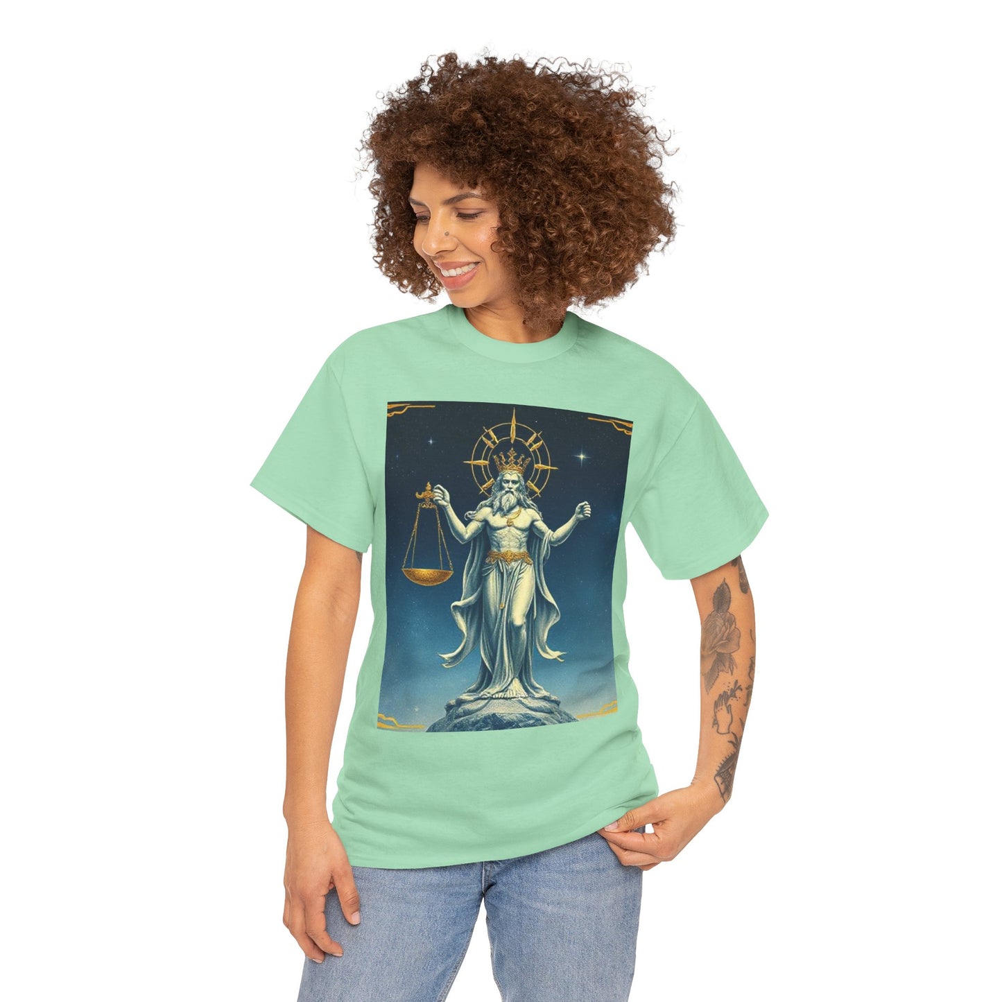 Unisex Heavy Cotton T-Shirt Space v2, Libra God, Zodiac Design