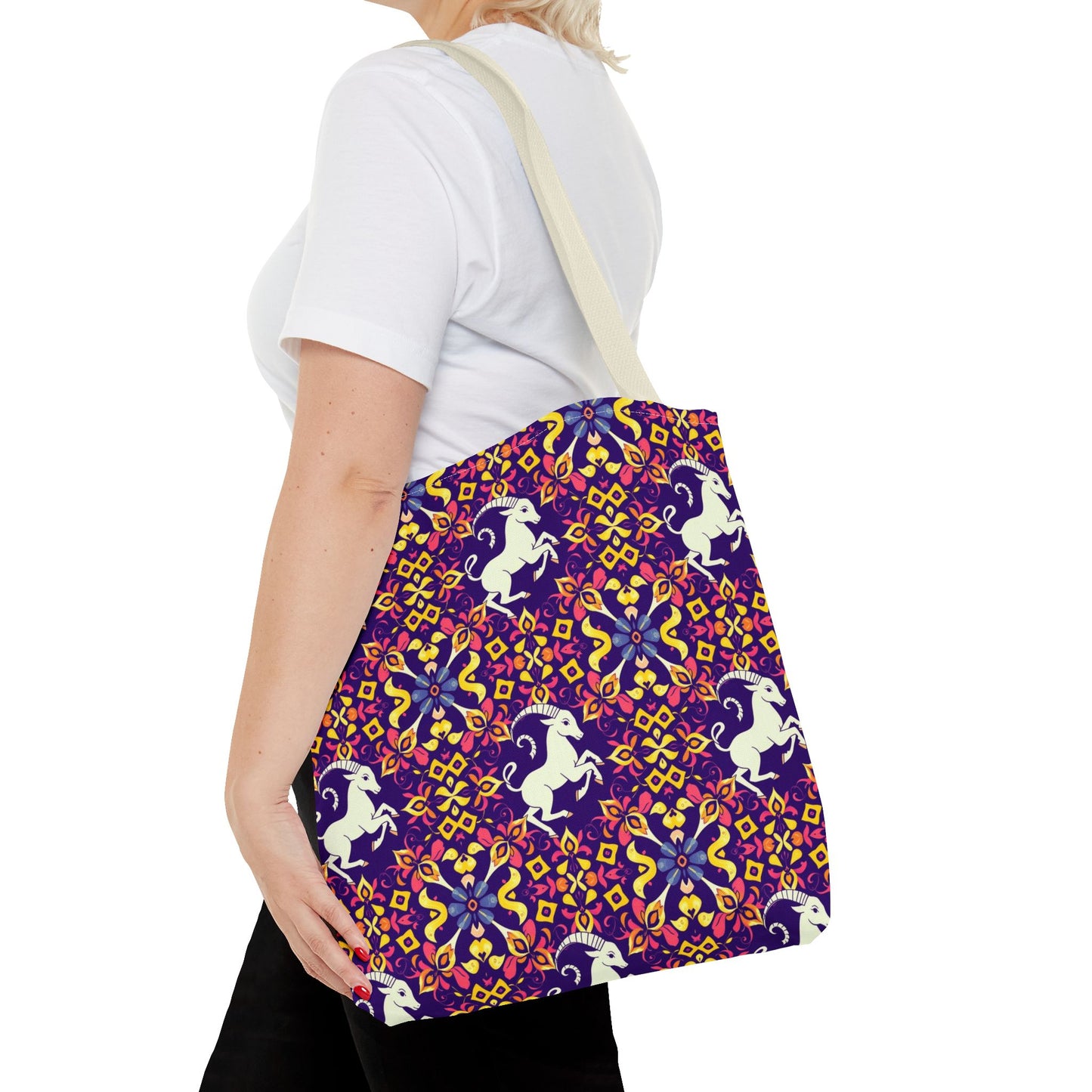 Tote Bag (AOP), Capricorn, Zodiac v2, Flower Pattern