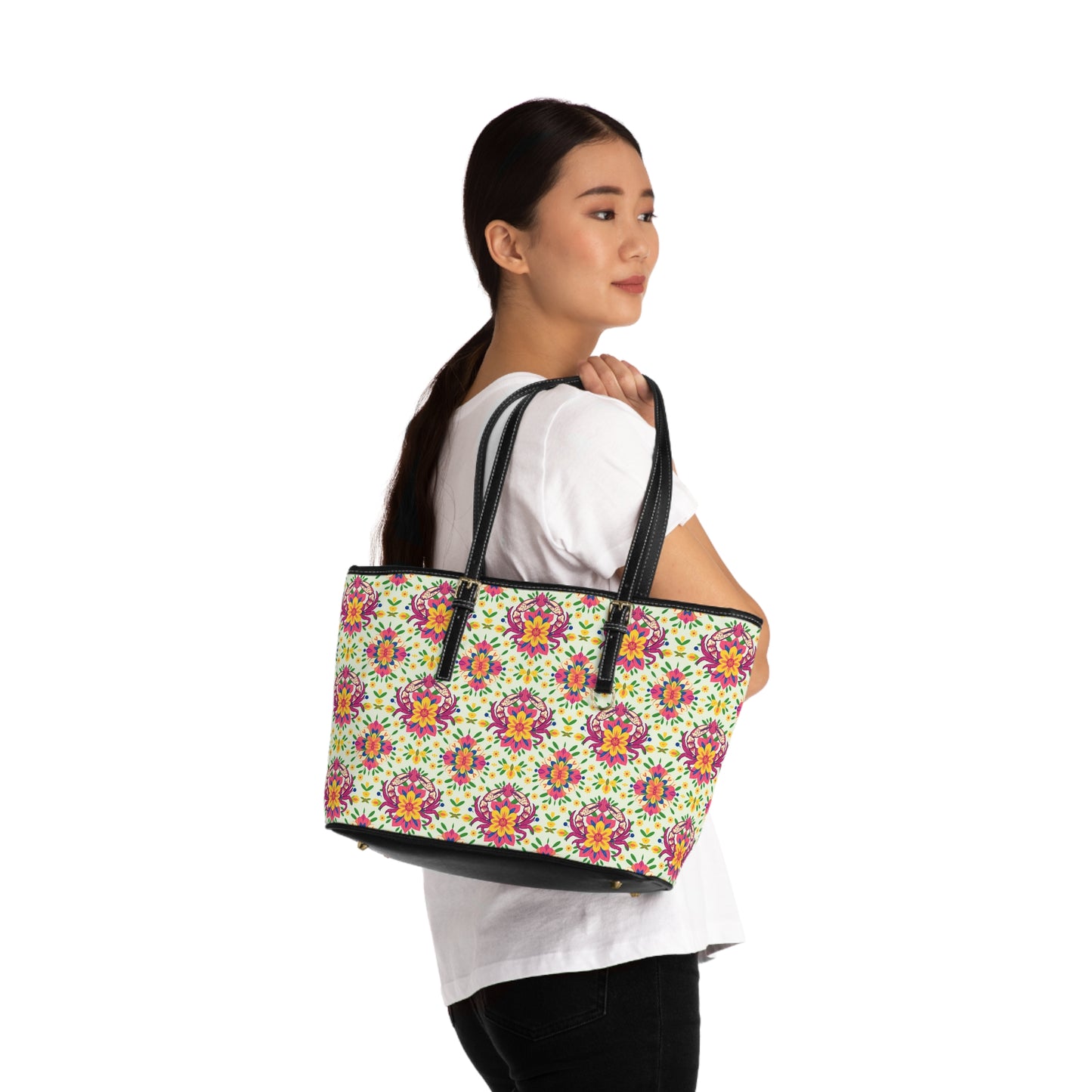 Leather Shoulder Bag, Cancer, Zodiac v2, Flower Pattern