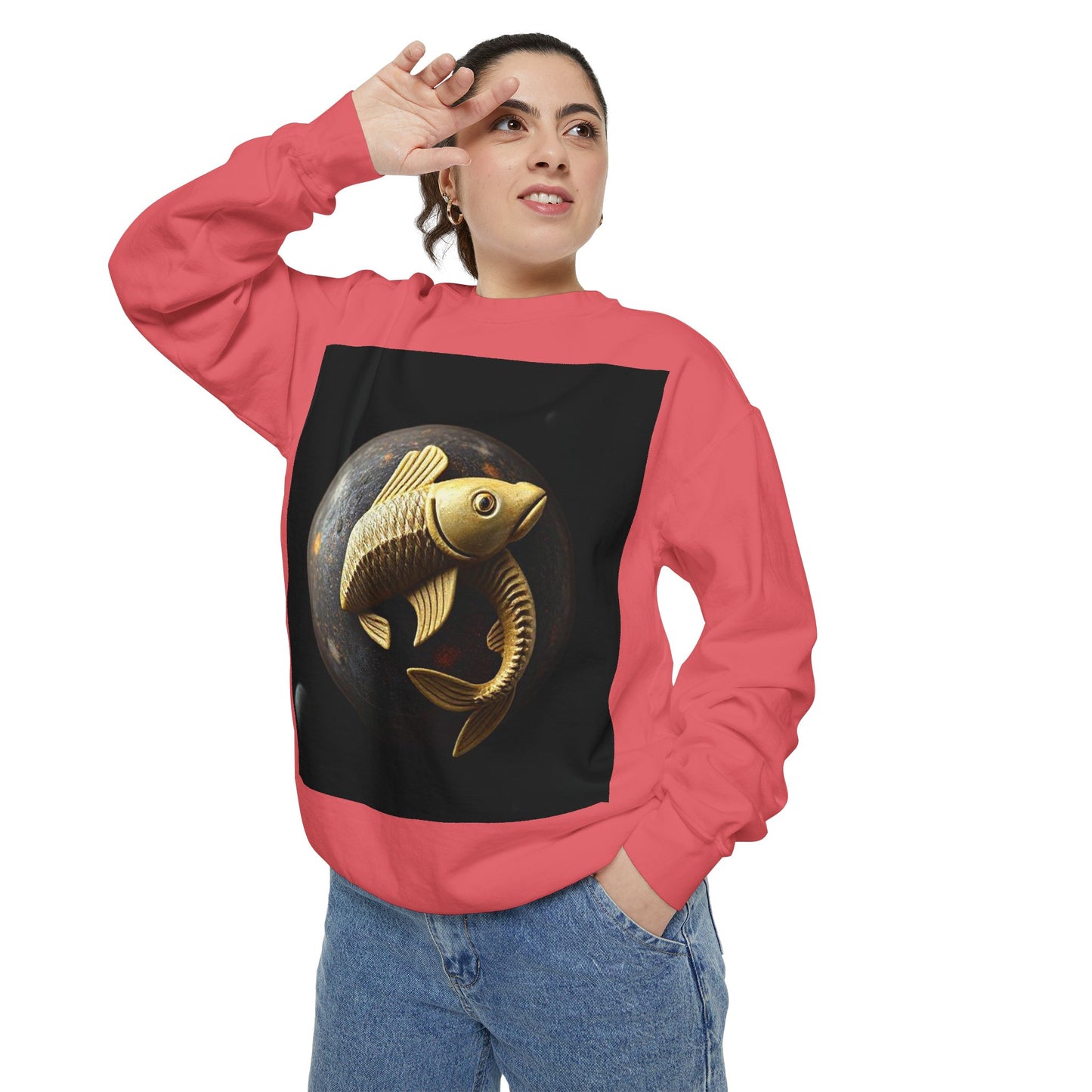 Garment-Dyed Sweatshirt, Unisex, Space Animal Design v1, Pisces