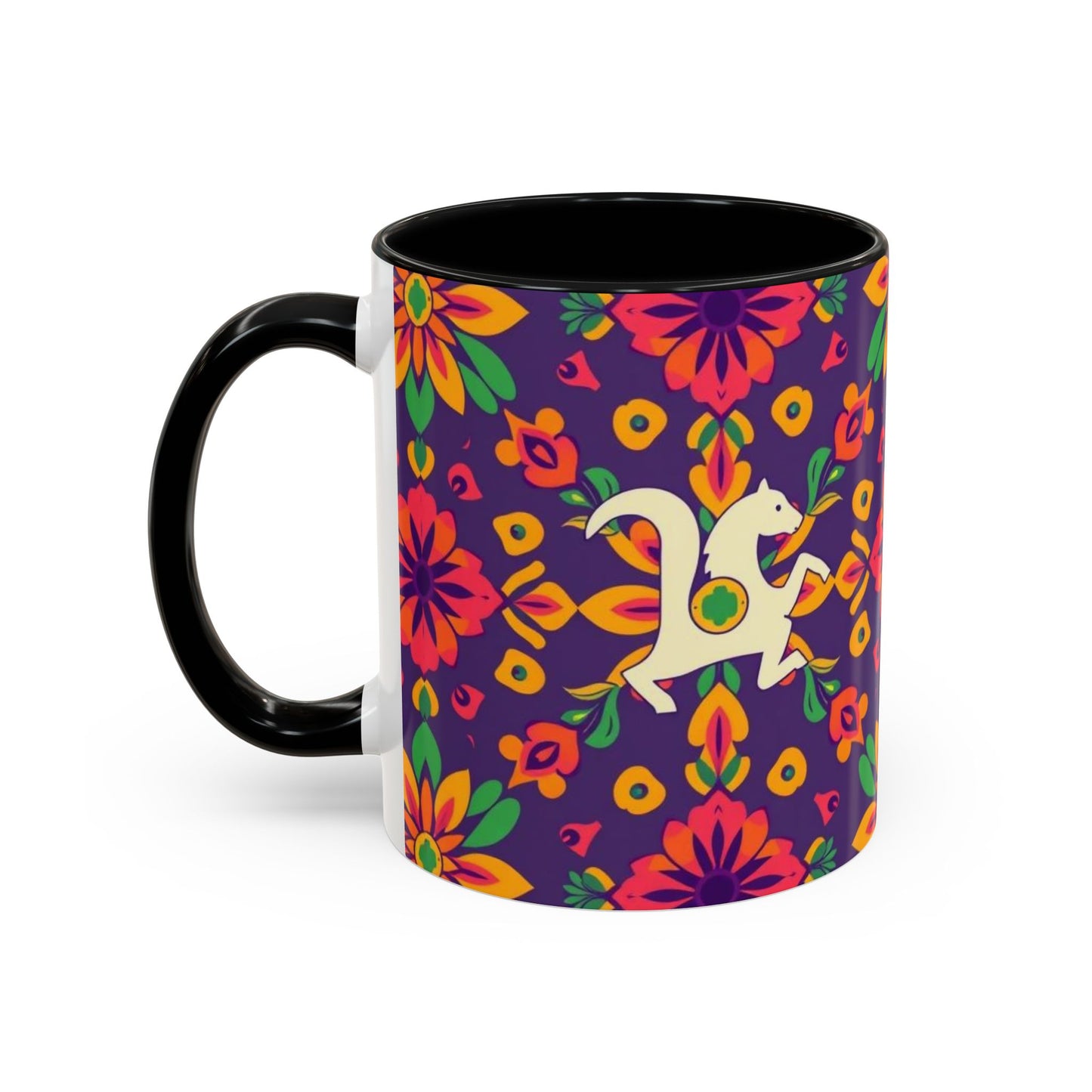 Accent Coffee Mug, Aquarius, Zodiac v2, Flower Pattern, (11, 15oz)