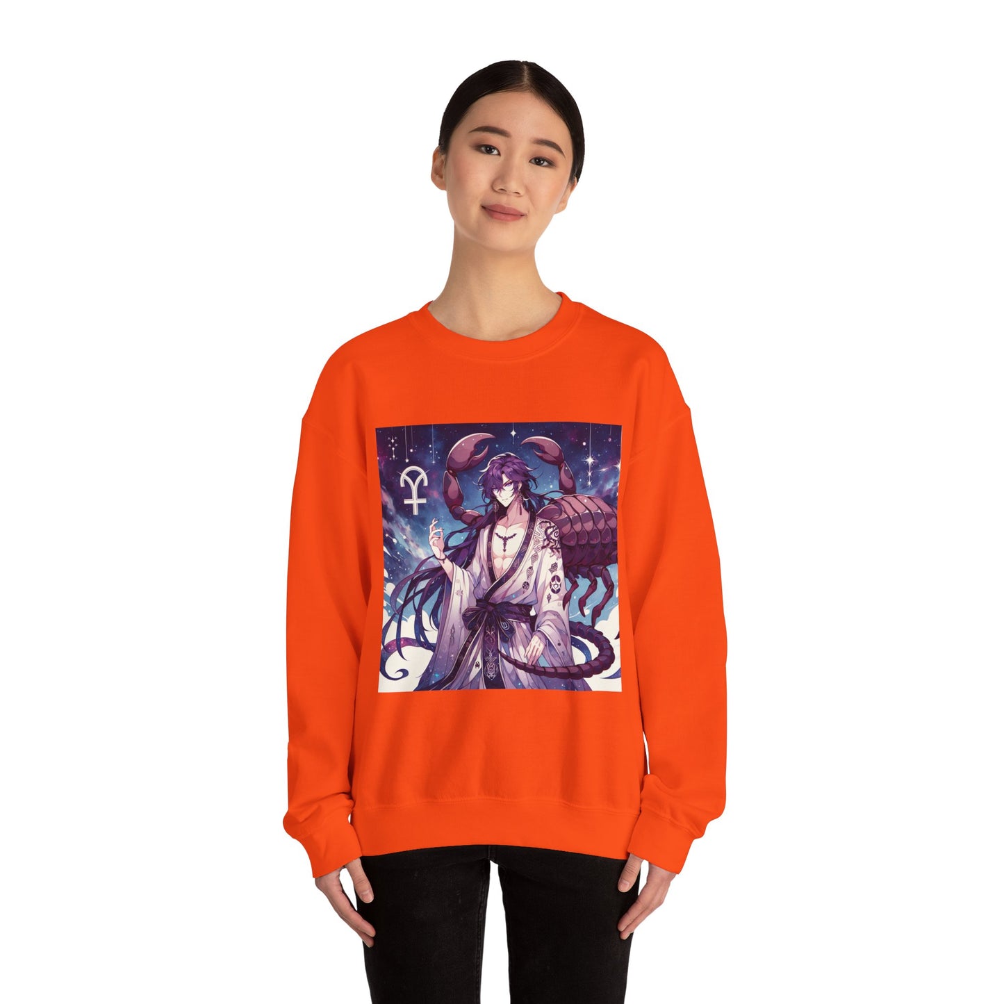 Unisex Heavy Blend™ Crewneck Sweatshirt, Scorpio Zodiac Design, purple scorpion anime