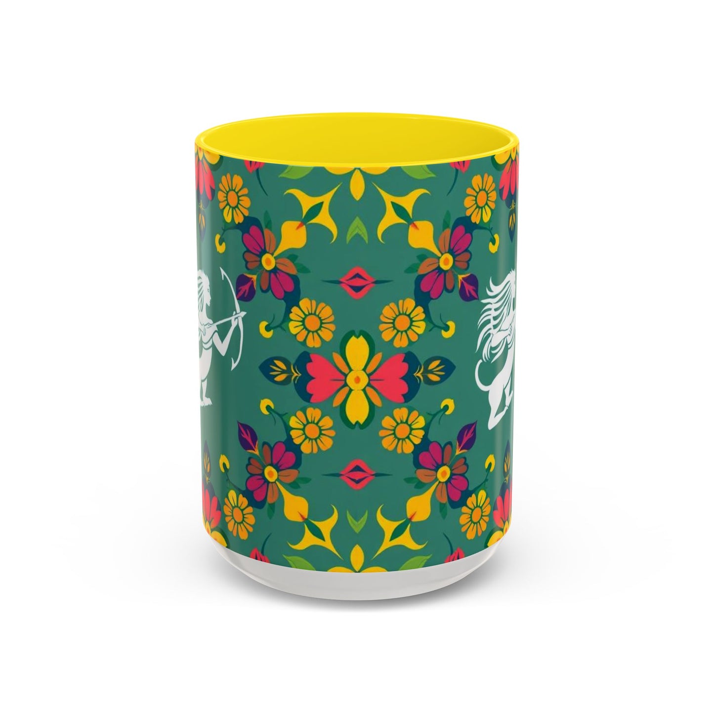 Accent Coffee Mug, Sagittarius, Zodiac. Flower Pattern, (11, 15oz)