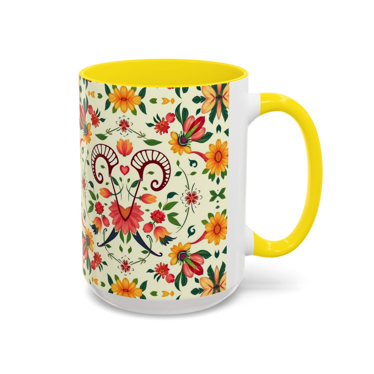 Accent Coffee Mug, Aries, Zodiac, Flower Pattern, (11, 15oz)