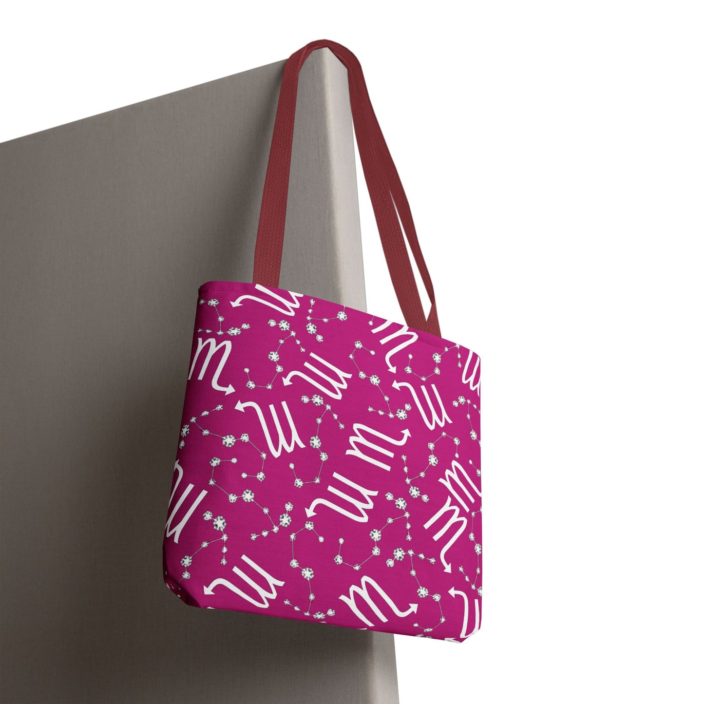 Tote Bag, Scorpio Zodiac Sign, AOP, (Pink, White)