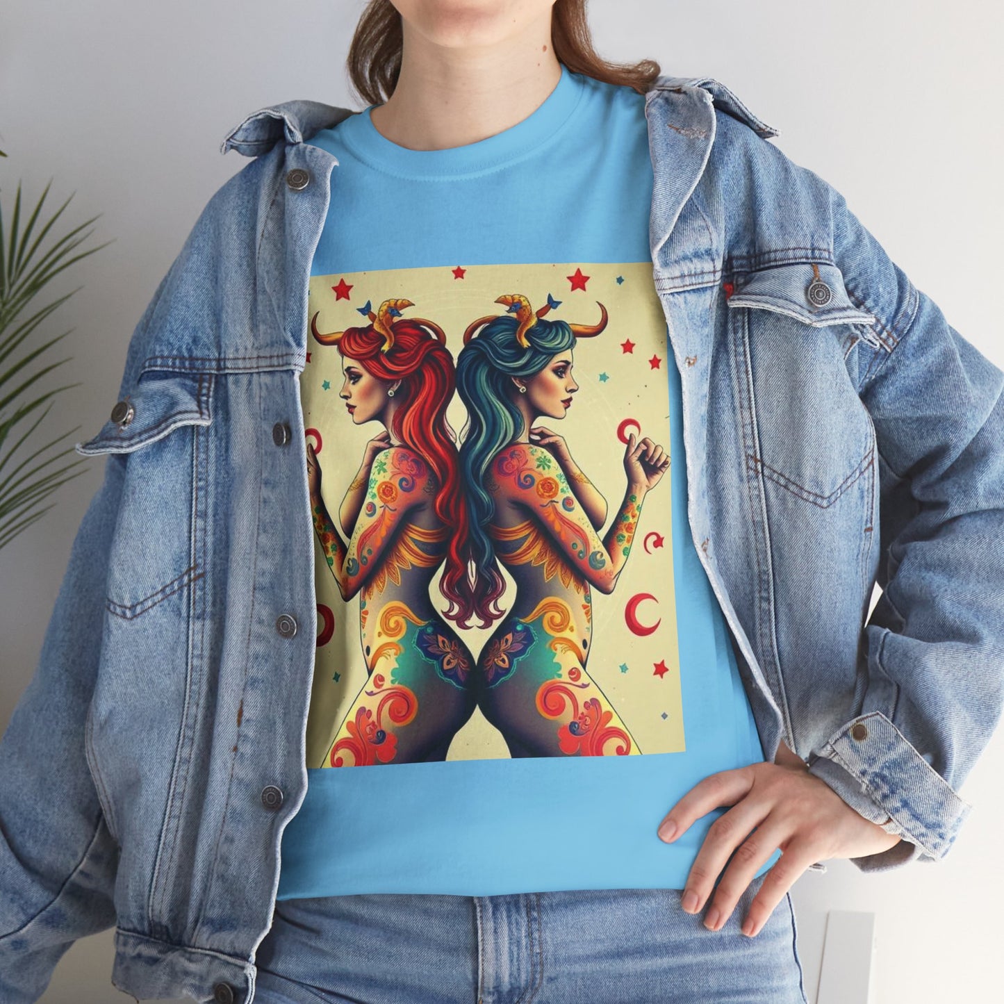 Unisex Heavy Cotton T-Shirt, Gemini, Zodiac v4, Sexy Art