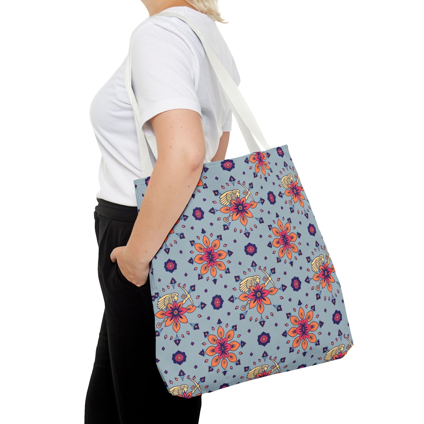 Tote Bag, (AOP), Sagittarius, Zodiac v1, Flower Pattern