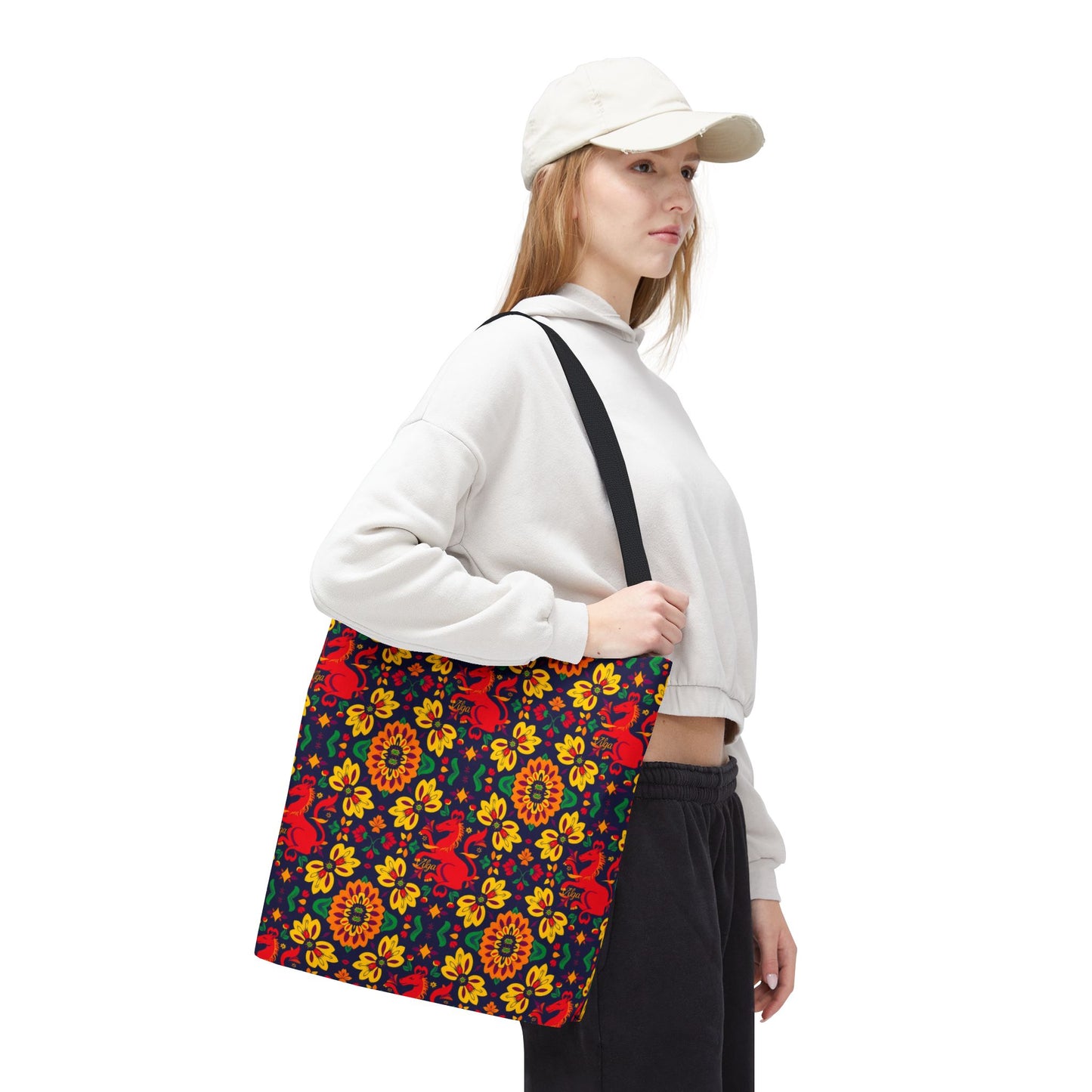 Tote Bag, (AOP), Virgo, Zodiac v4, Flower Pattern