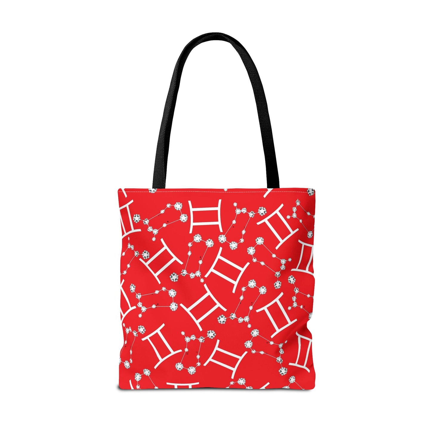 Tote Bag, Gemini Zodiac Sign, AOP, (Red, White Print)