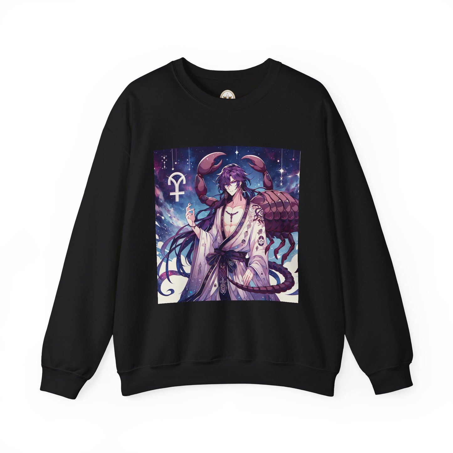 Unisex Heavy Blend™ Crewneck Sweatshirt, Scorpio Zodiac Design, purple scorpion anime