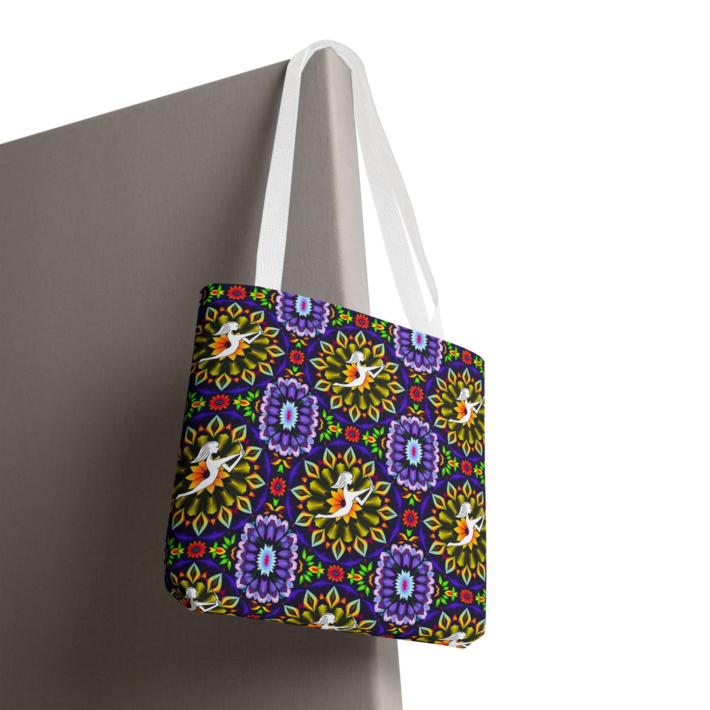 Tote Bag, (AOP), Sagittarius, Zodiac v5, Flower Pattern