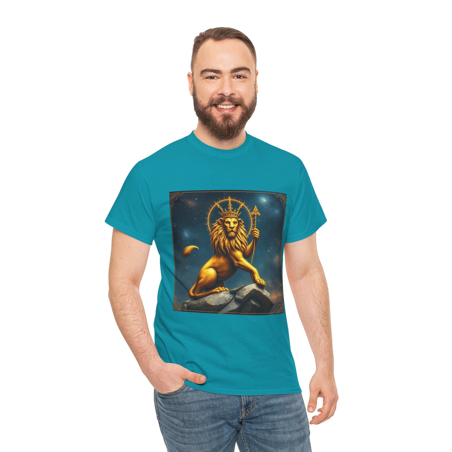 Unisex Heavy Cotton T-Shirt, King of Lions, Leo Zodiac Design