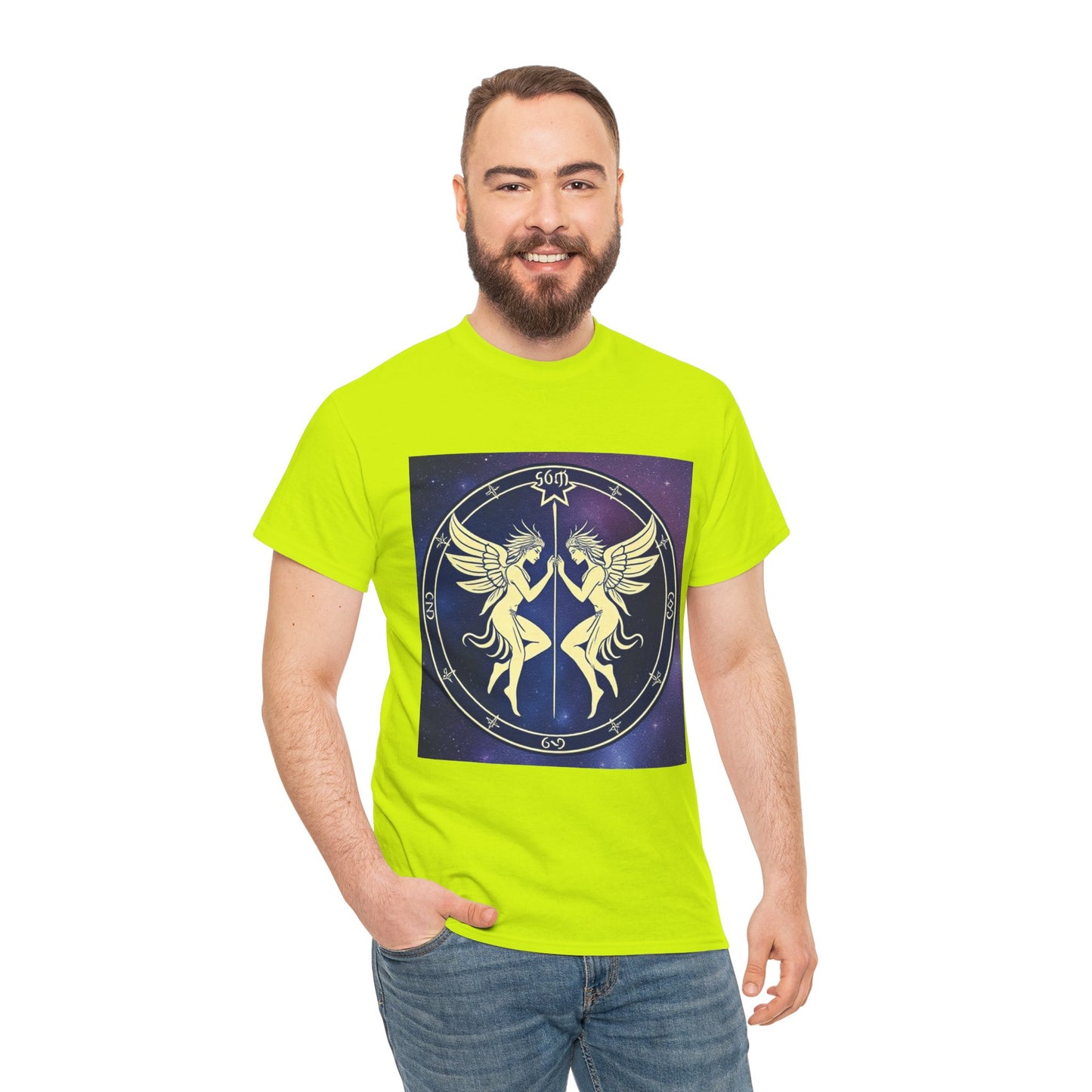Unisex Heavy Cotton T-Shirt, Space Angel Twins, Gemini Zodiac Design