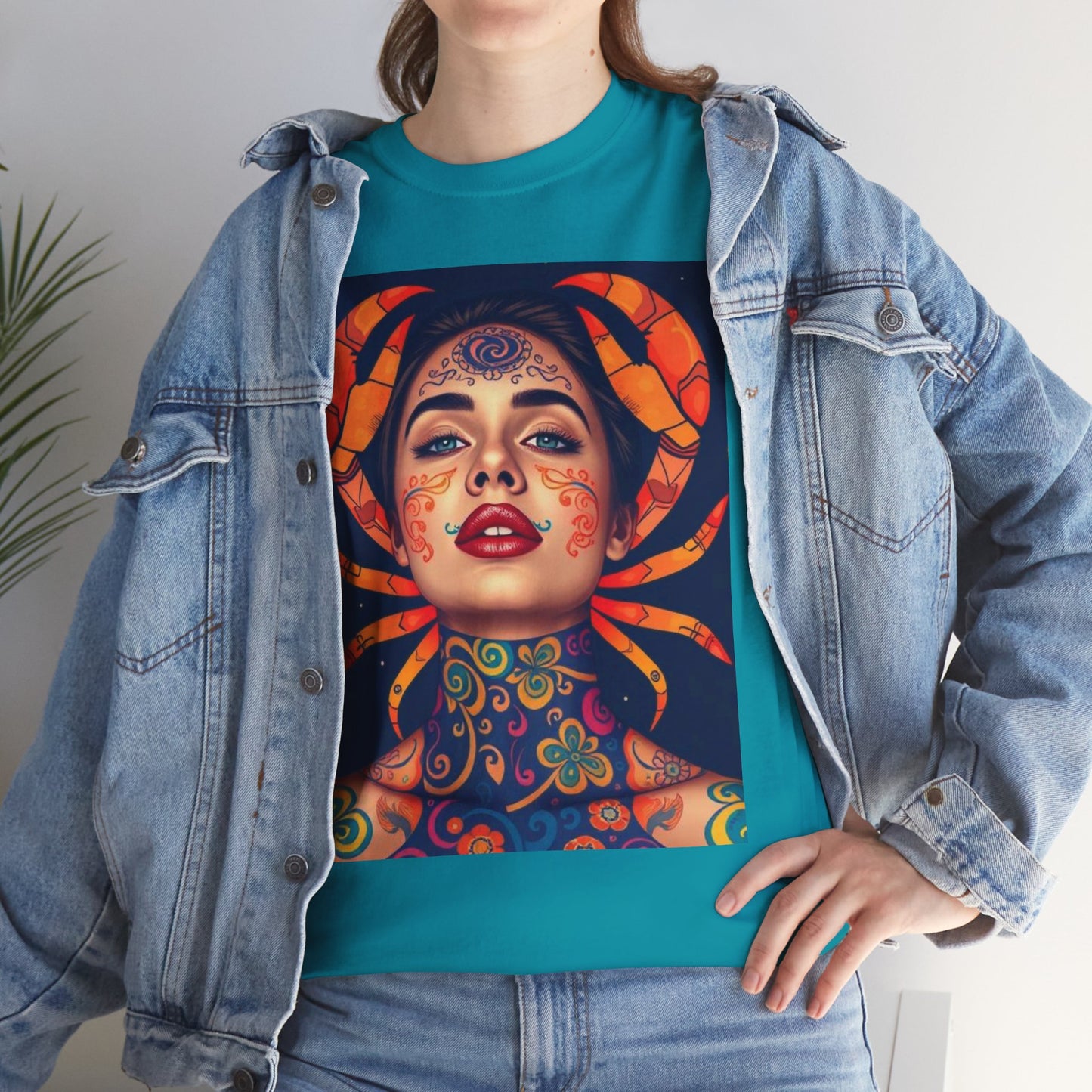 Unisex Heavy Cotton T-Shirt, Cancer, Zodiac v2, Sexy Art