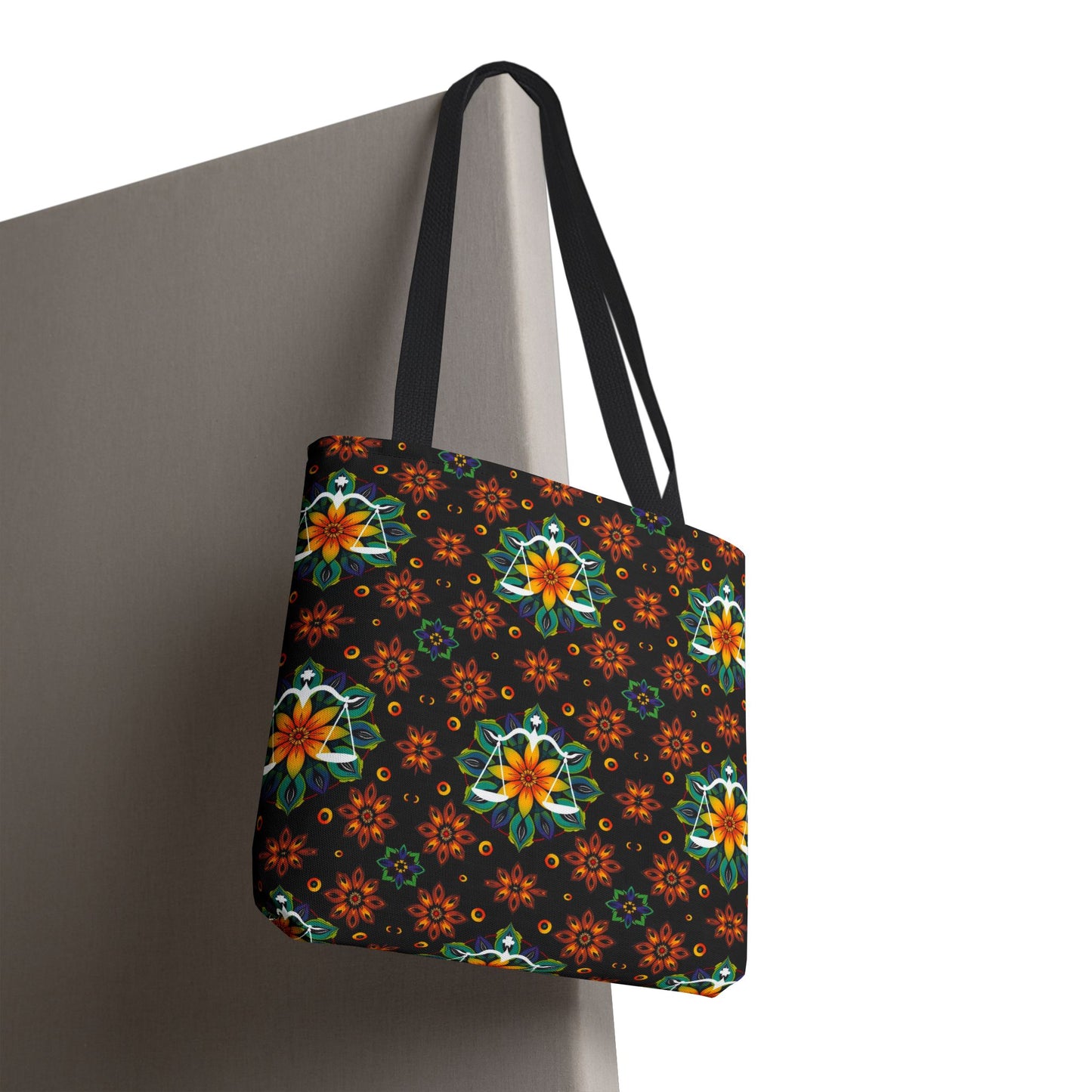 Tote Bag (AOP), Libra, Zodiac v2, Flower Pattern