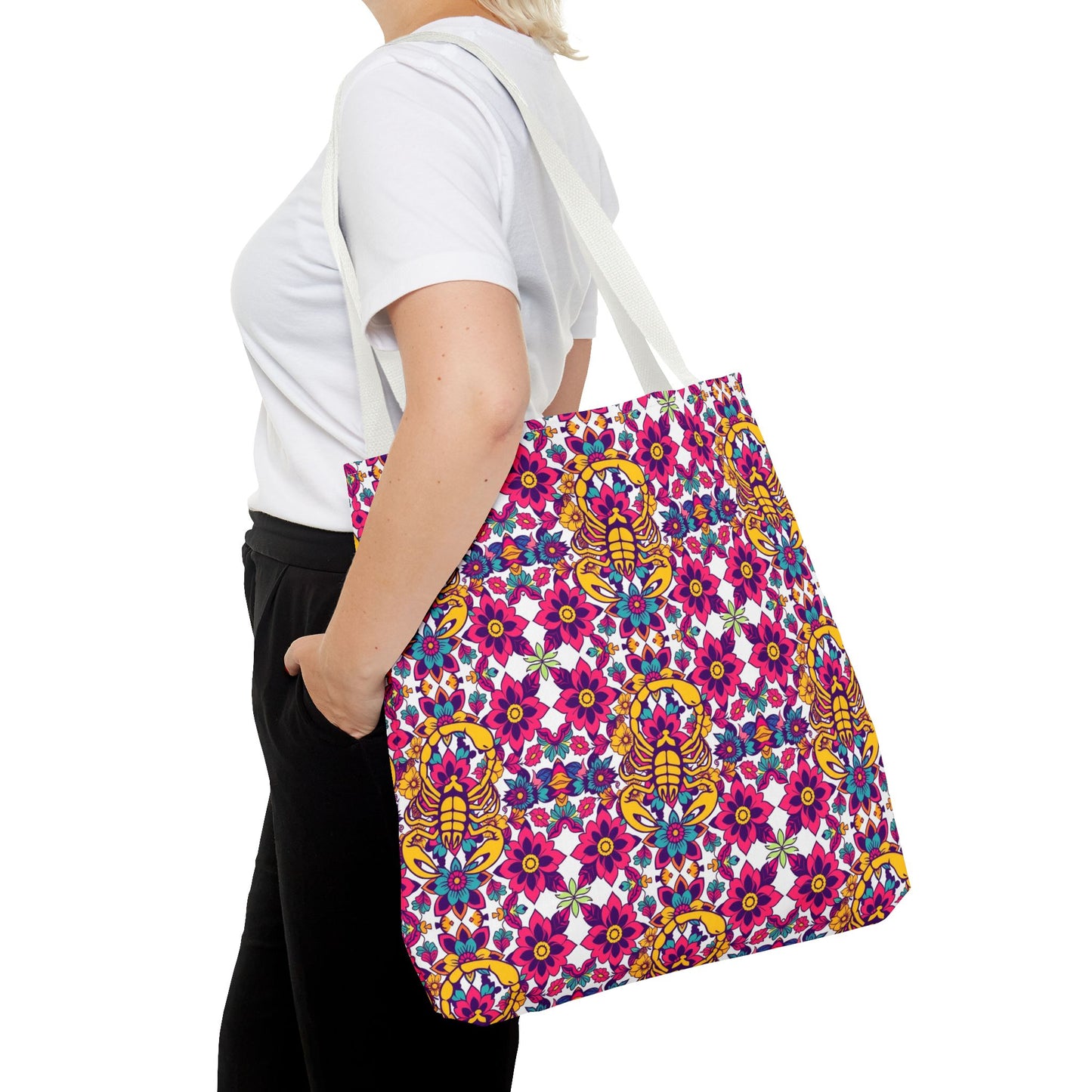Tote Bag (AOP), Scorpio, Zodiac v1, Flower Pattern