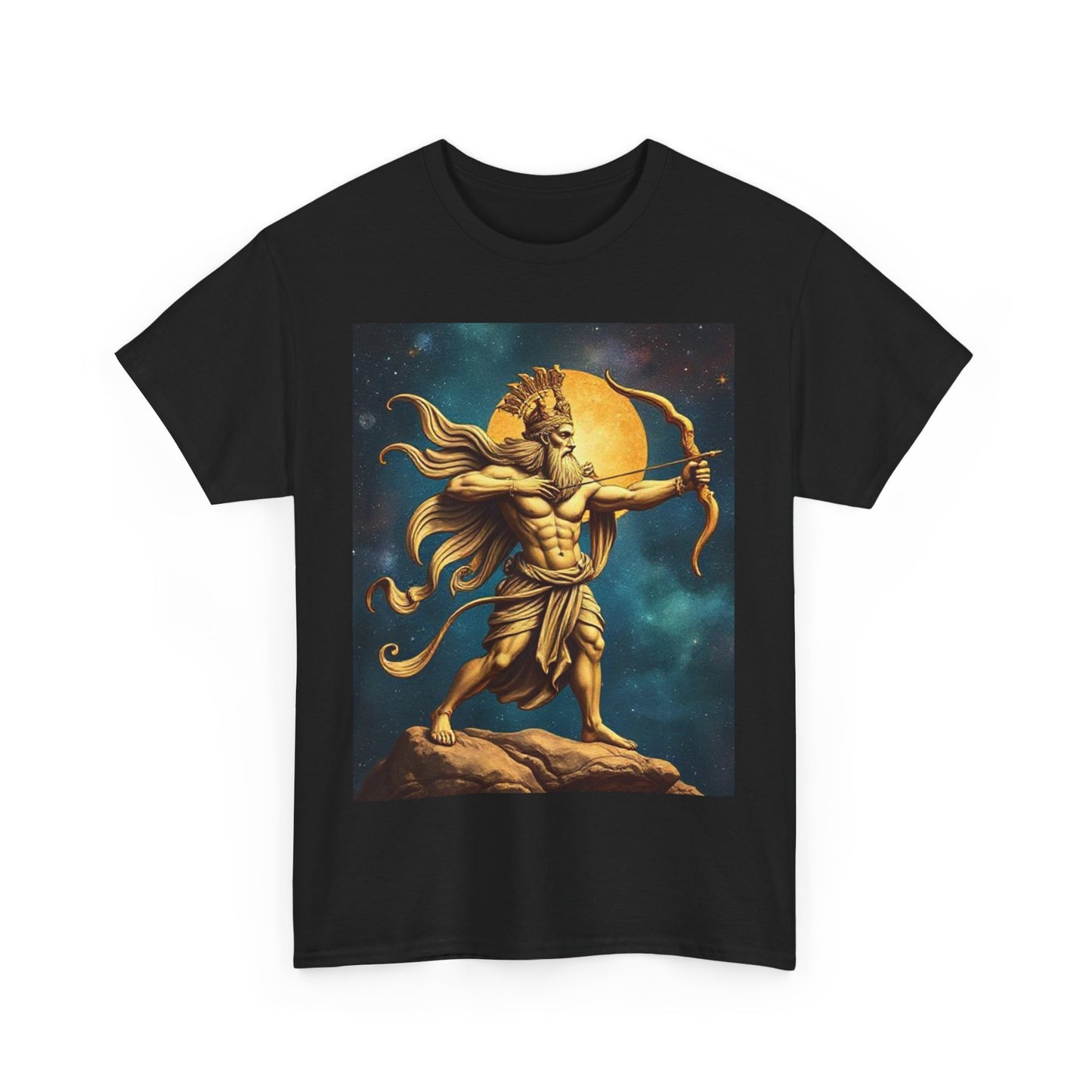 Unisex Heavy Cotton T-Shirt, Midnight Arrow v1, Sagittarius Zodiac Design