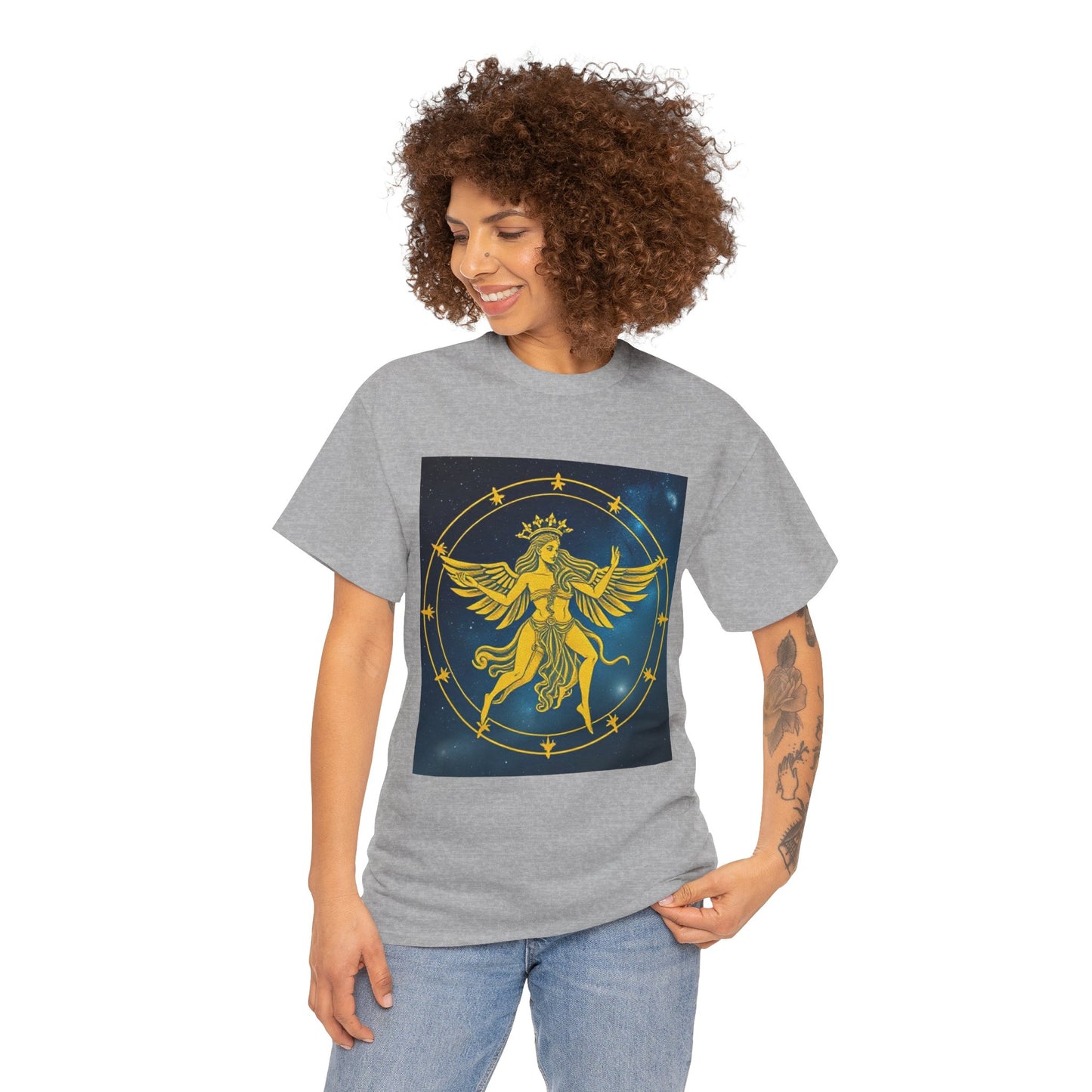 Unisex Heavy Cotton T-Shirt, Twin Angel v3, Gemini Zodiac Design