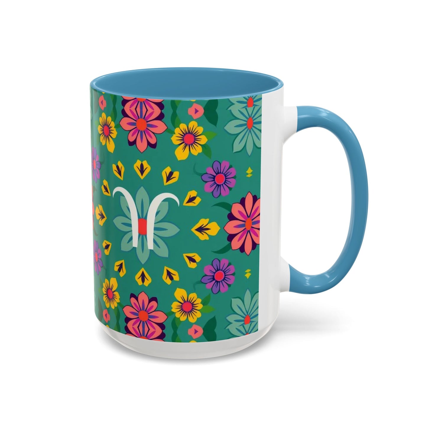 Accent Coffee Mug, Aquarius, Zodiac v3, Flower Pattern, (11, 15oz)