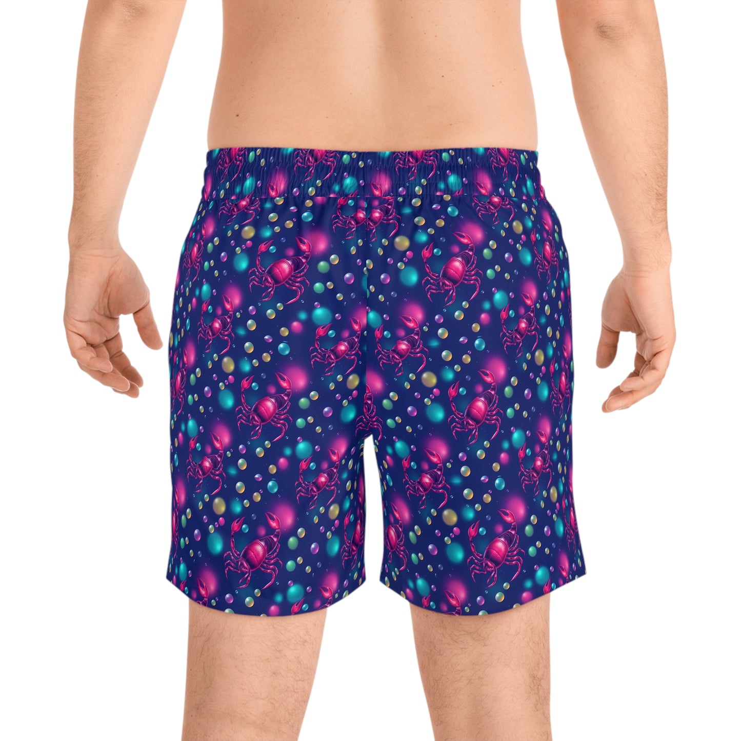 Men's Mid-Length Swim Shorts, (AOP), Scorpio, Zodiac v4, Bubble Pattern