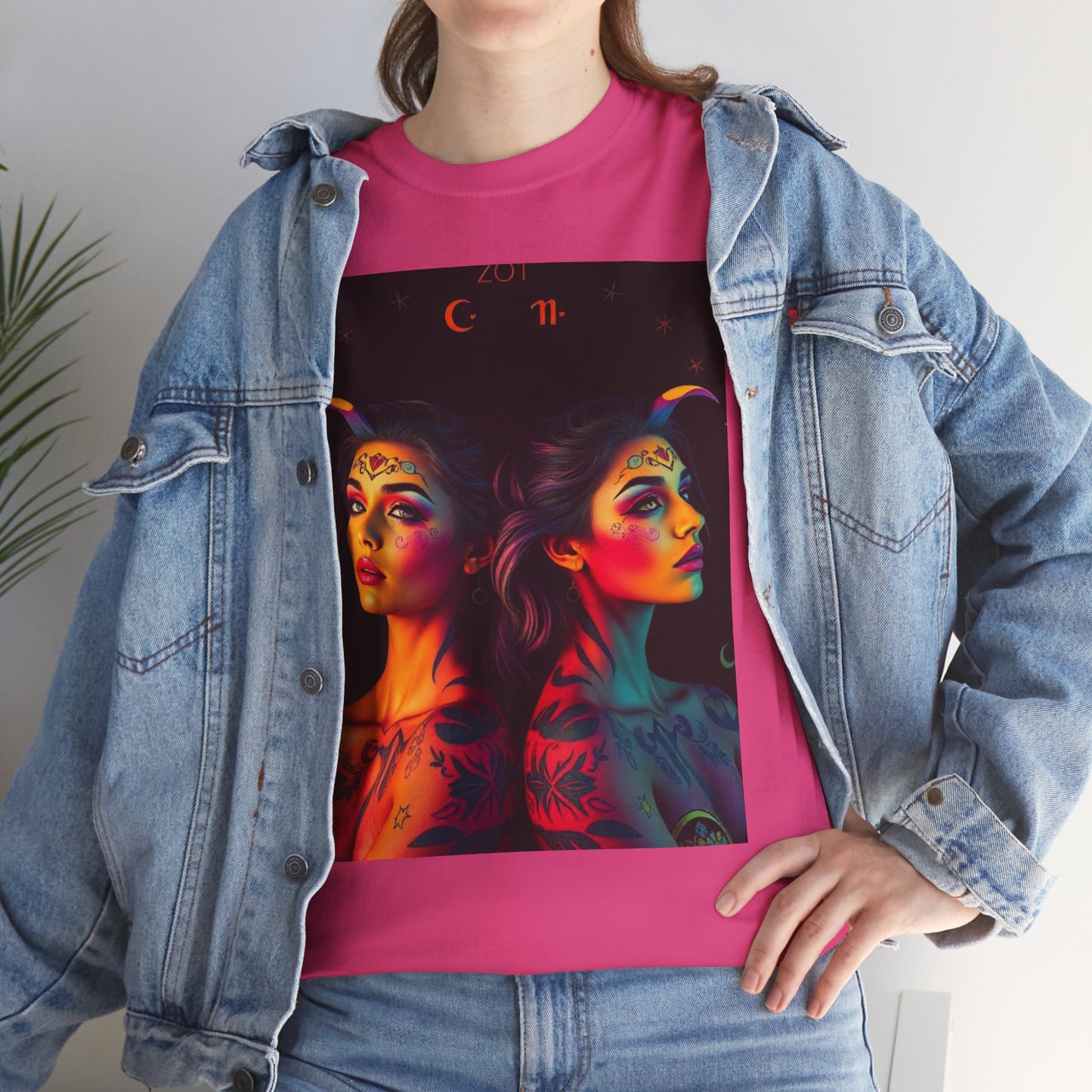 Unisex Heavy Cotton T-Shirt, Gemini, Zodiac, Sexy Art