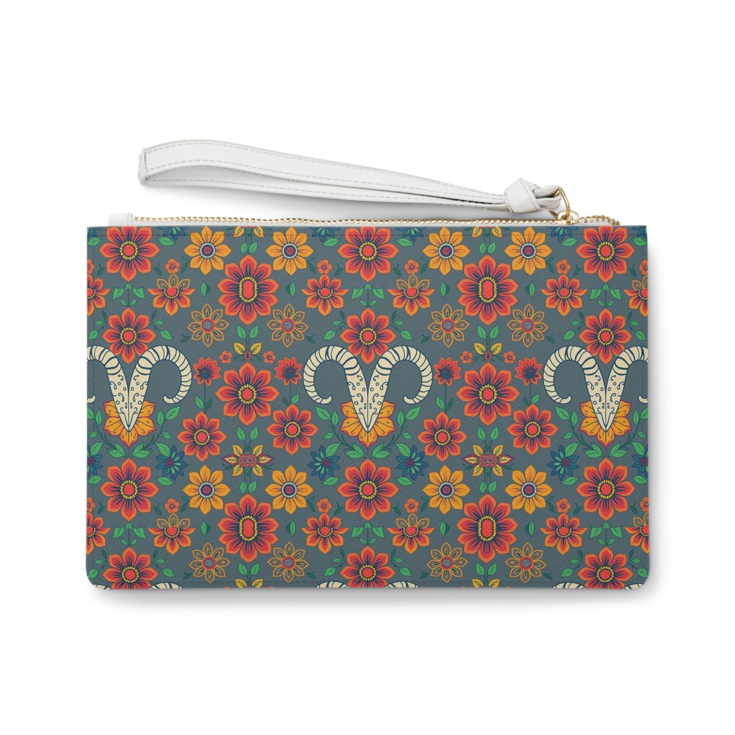 Clutch Bag, Aries, Zodiac v1, Flower Pattern