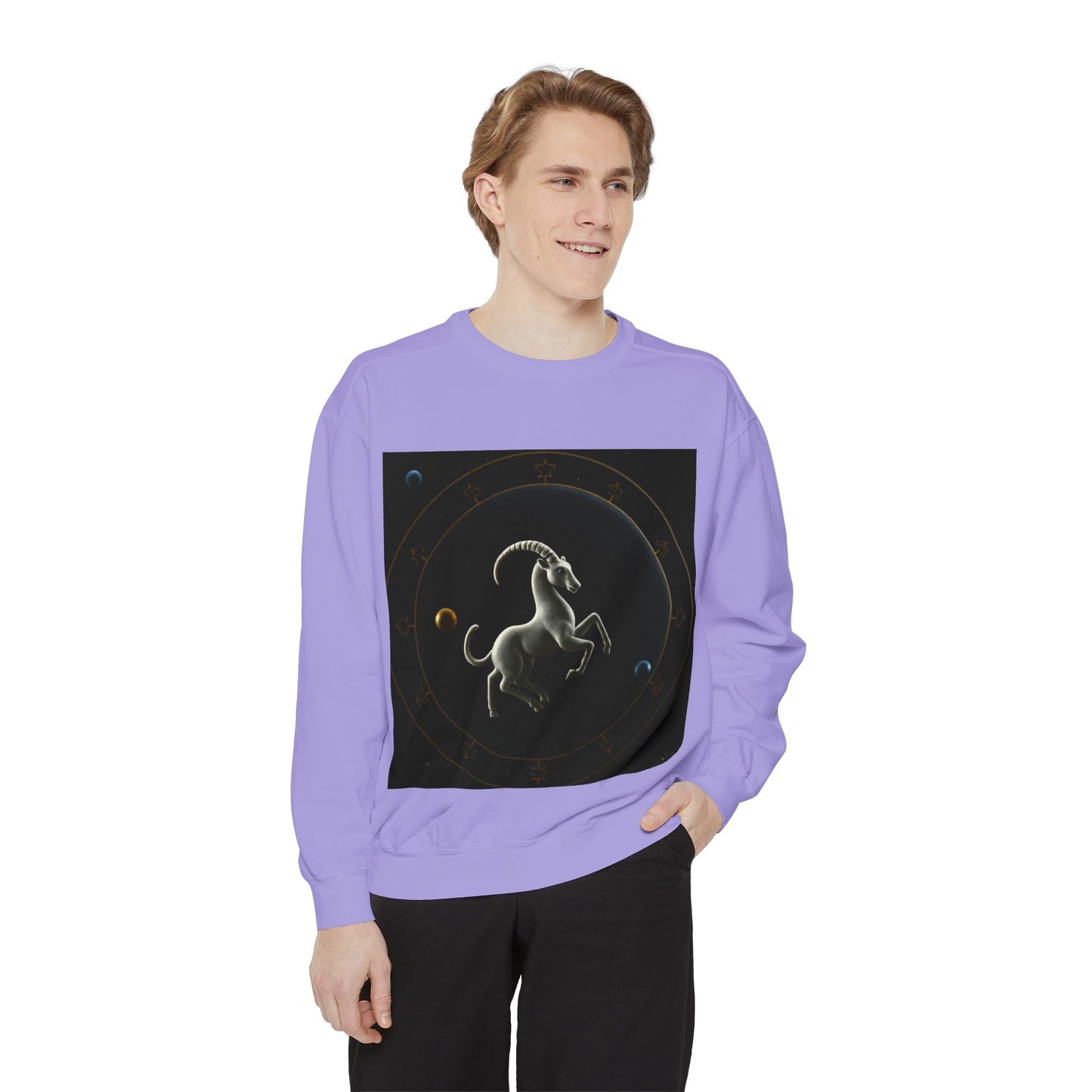 Garment-Dyed Sweatshirt, Unisex, Space Animal Design v1, Capricorn