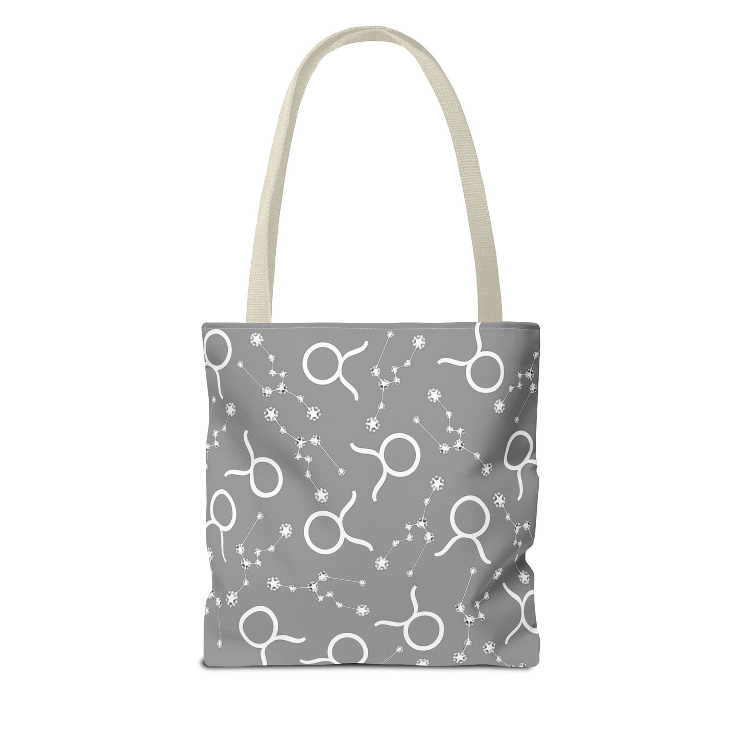 Tote Bag, Taurus Zodiac Sign, AOP, (Grey, White)