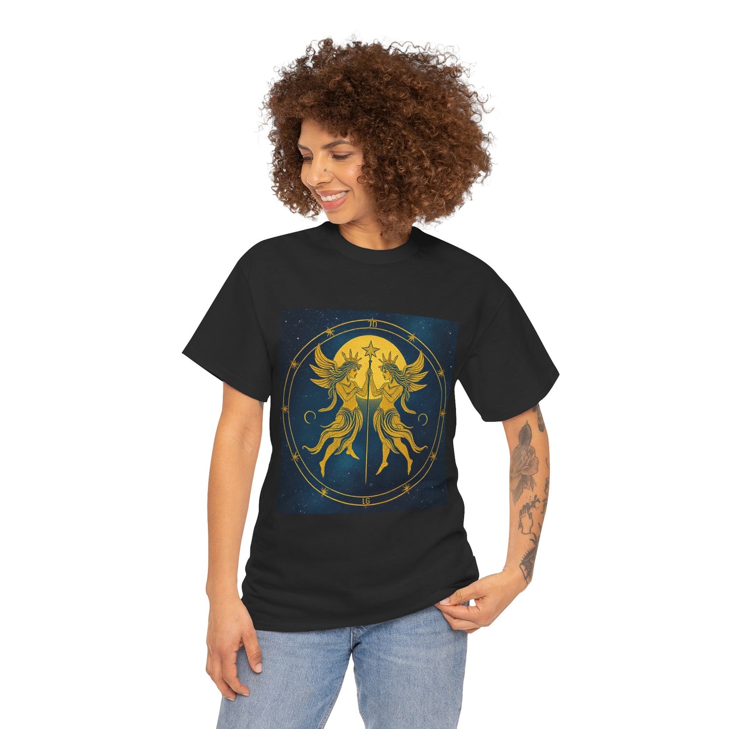 Unisex Heavy Cotton T-Shirt, Space Angel Twins v4, Gemini Zodiac Design