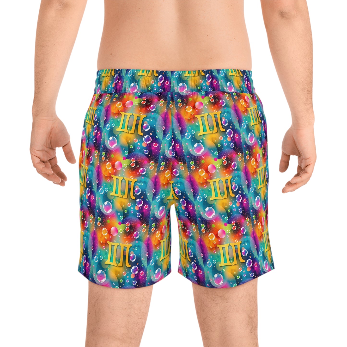 Men's Mid-Length Swim Shorts, (AOP), Gemini, Zodiac, Bubble Pattern