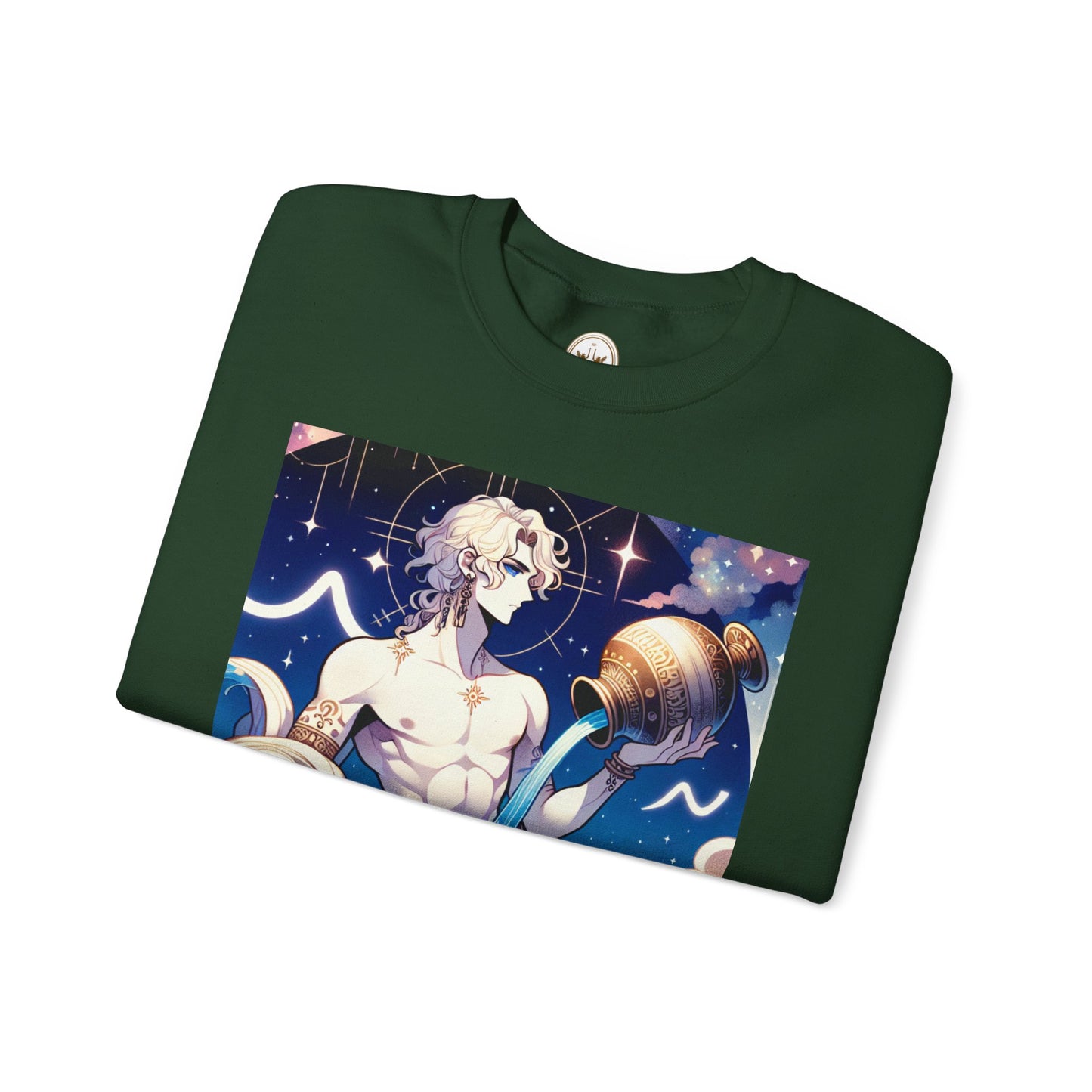 Unisex Heavy Blend™ Crewneck Sweatshirt, Anime Aqua God, Aquarius Zodiac Design