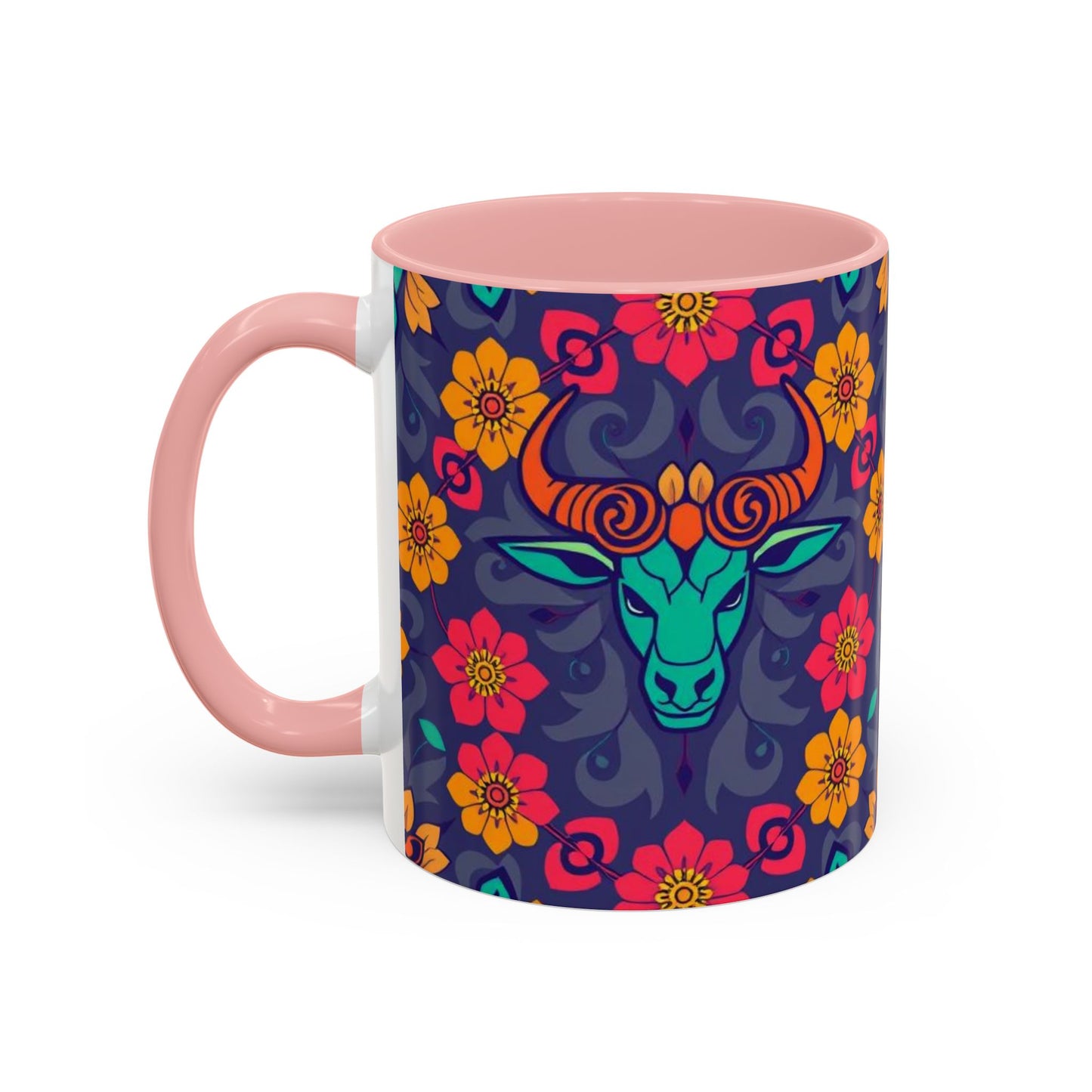 Accent Coffee Mug, Taurus, Zodiac. Flower Pattern, (11, 15oz)