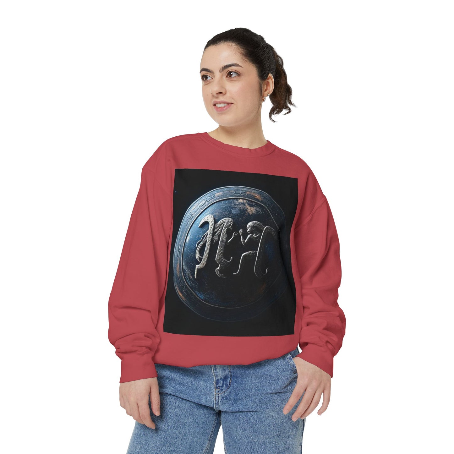 Garment-Dyed Sweatshirt, Unisex, Space Symbol Design, Gemini