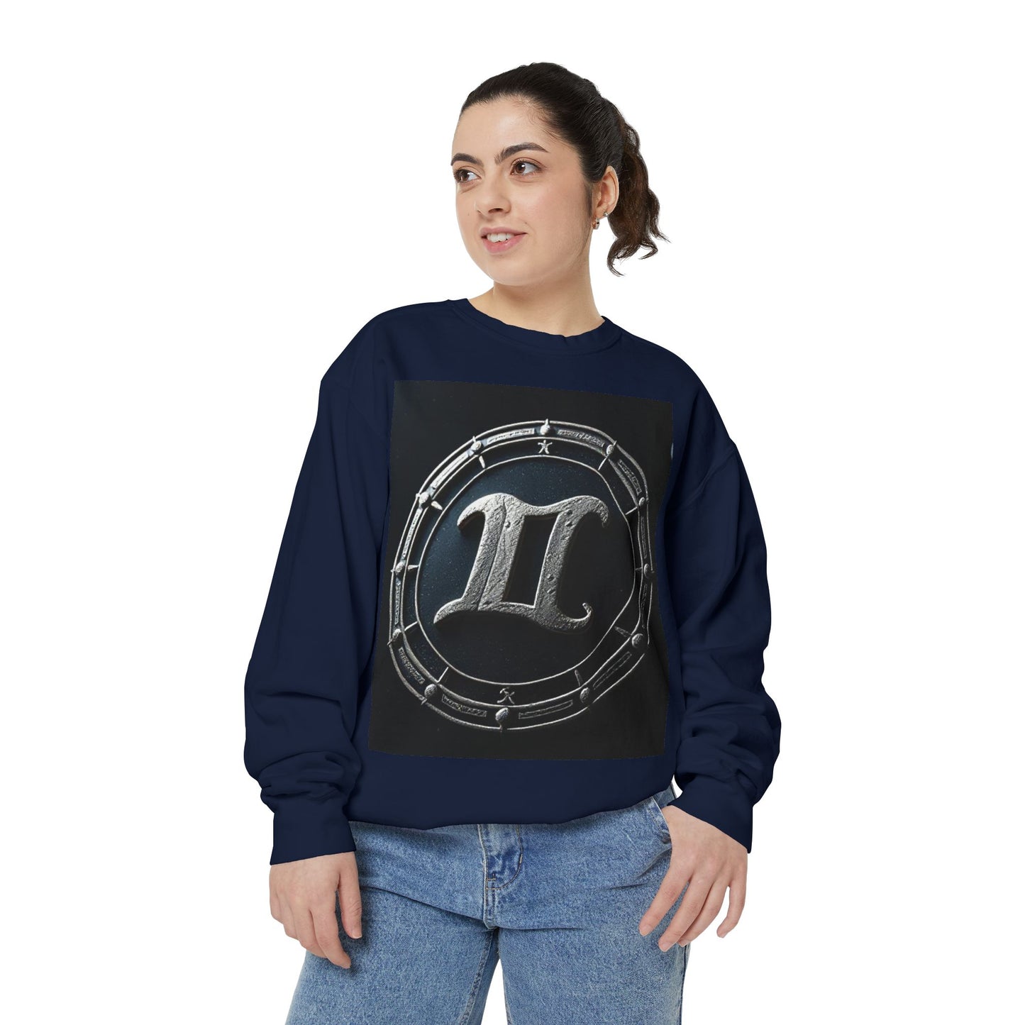 Garment-Dyed Sweatshirt, Unisex, Space Symbol Design v1, Gemini