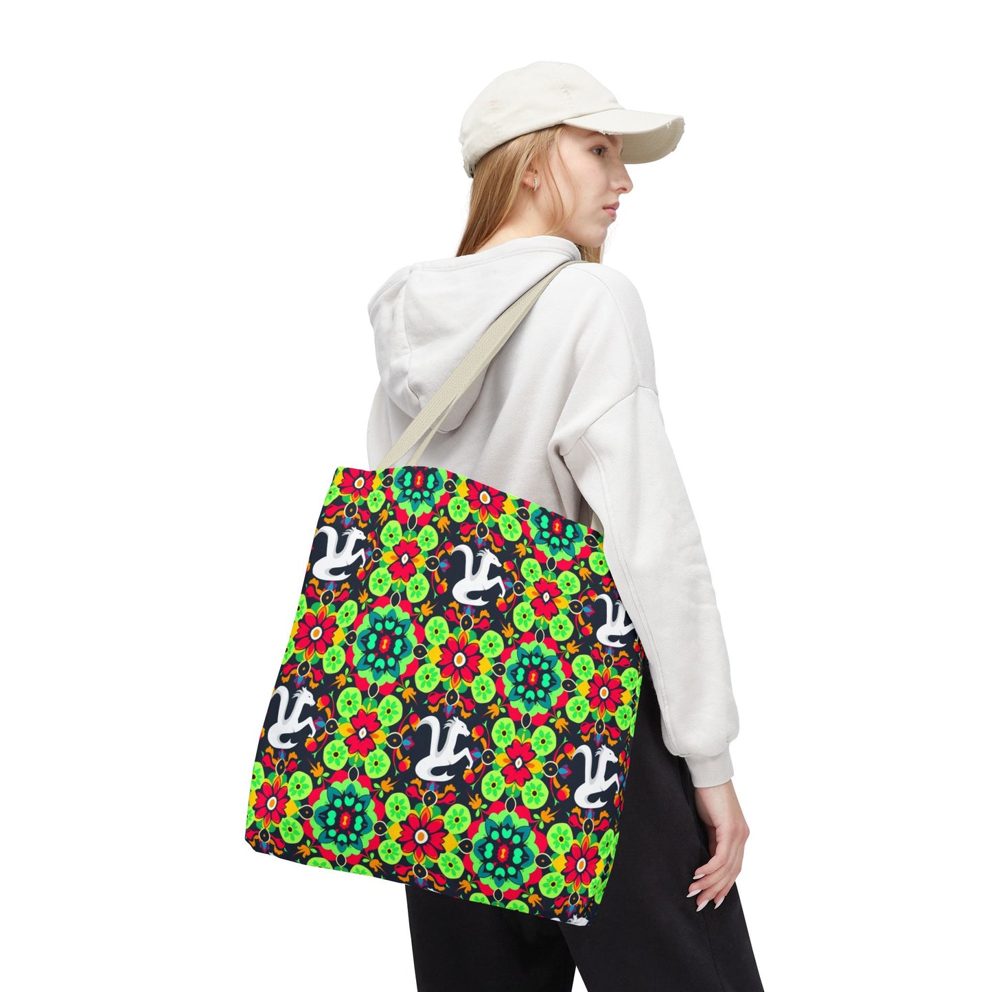 Tote Bag, (AOP), Aquarius, Zodiac v4, Flower Pattern