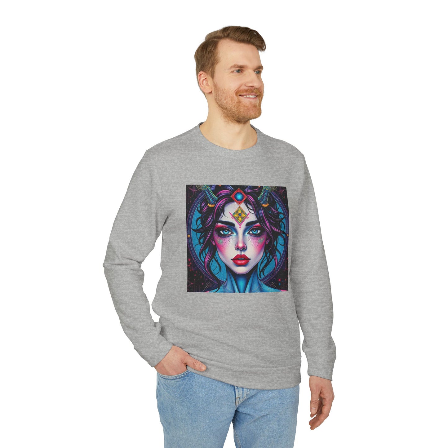 Adidas, Unisex Fleece Crewneck Sweatshirt, Aquarius, Pop Art, Zodiac