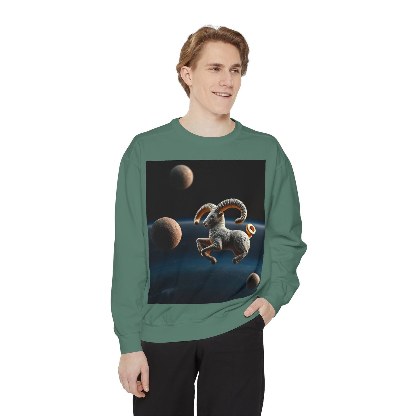 Garment-Dyed Sweatshirt, Unisex, Space Animal Design v1, Aries